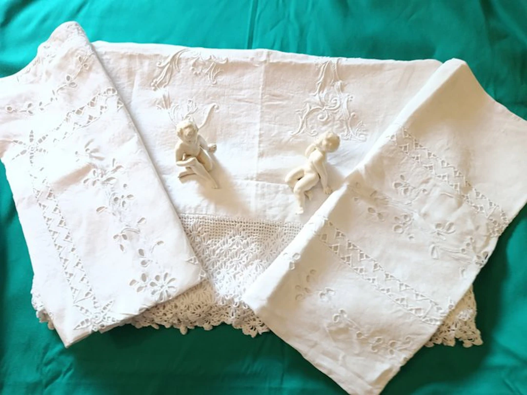 artigianale - Bed sheet (3) - 280 cm - 250 cm - Vintage hand-embroidered