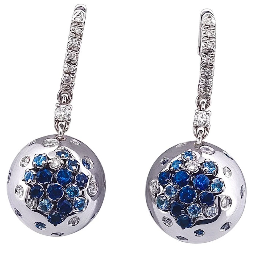 Damiani - Earrings - PARADISE - 18 kt. White gold Diamond (Natural) - Sapphire