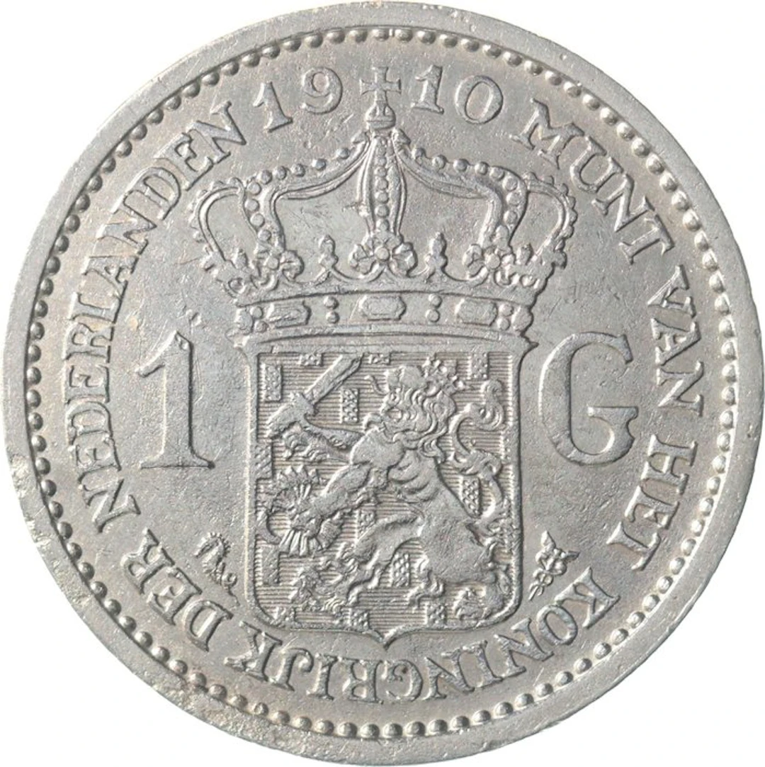 Netherlands. Wilhelmina. 1 Gulden 1910 ZELDZAAM