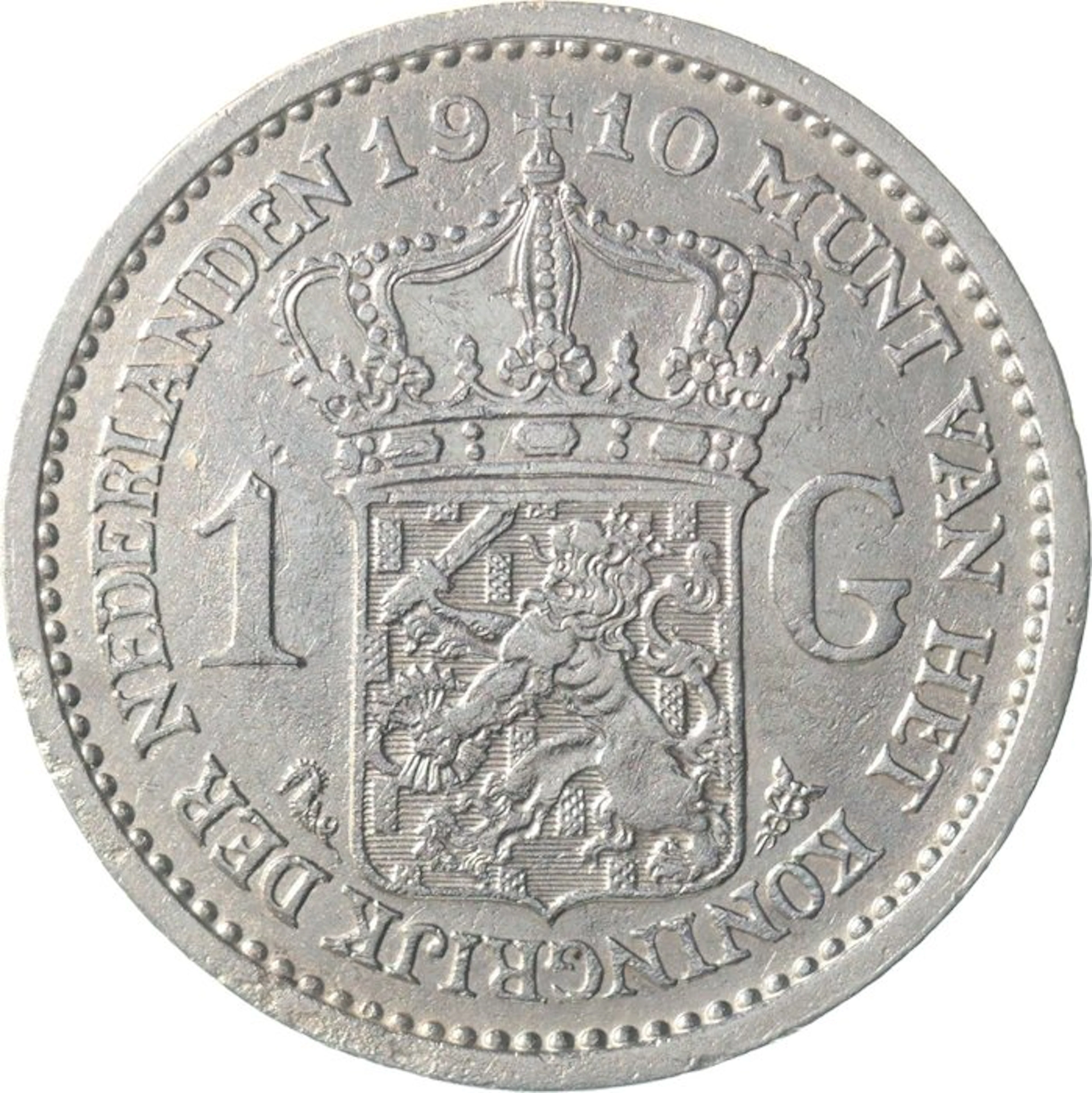 Netherlands. Wilhelmina. 1 Gulden 1910 ZELDZAAM
