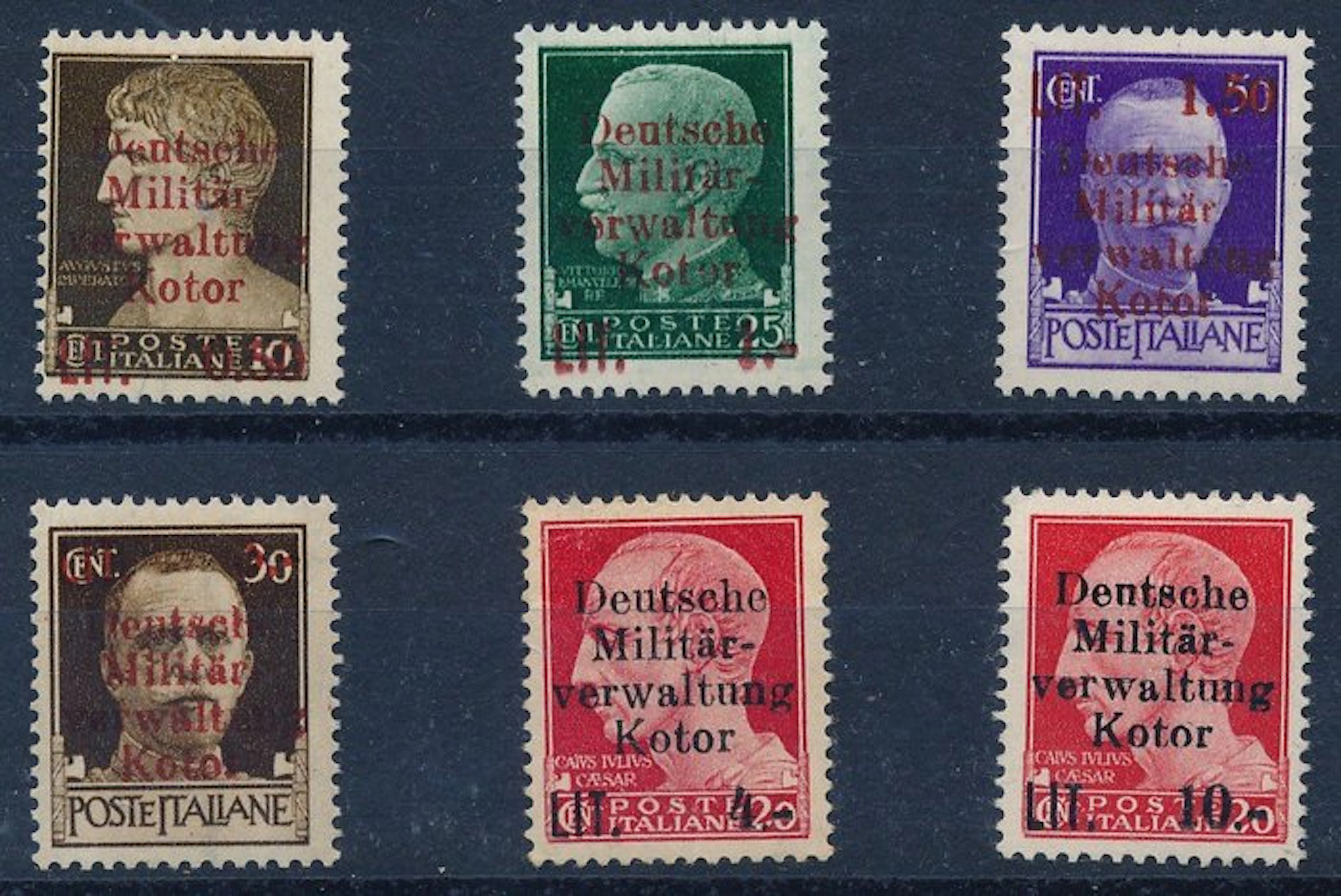 German Occupation - Kotor - 1944 - Italian postage stamps...