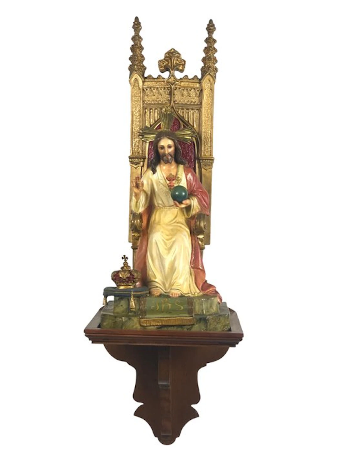 Olot - Sculpture - Sacred Heart of Jesus enthroned on a...