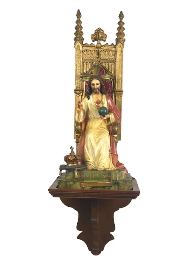 Olot - Sculpture - Sacred Heart of Jesus enthroned on a...