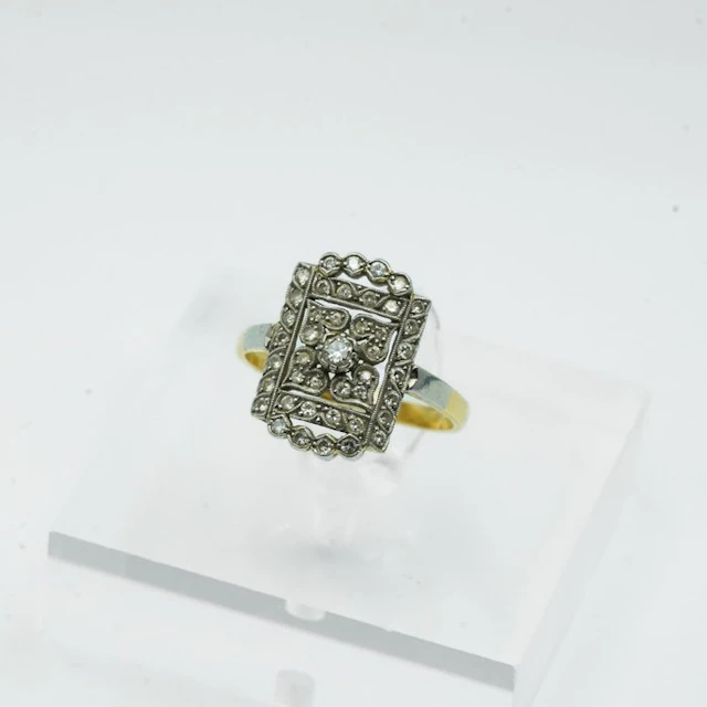 Ring - 18 kt. Yellow gold, Platinum - Diamond