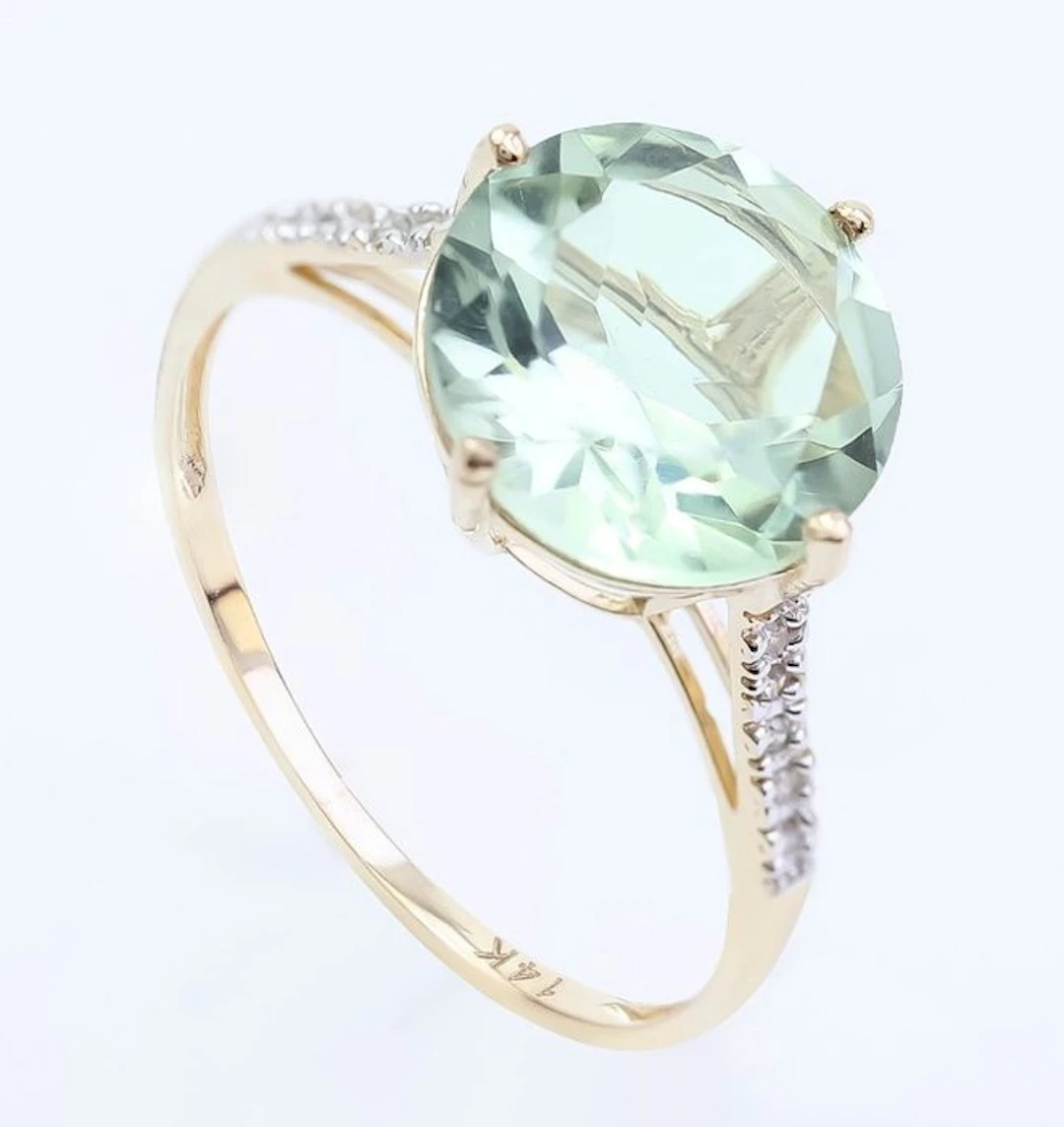 Ring - 14 kt. Yellow gold Quartz - Diamond - IGI-certified