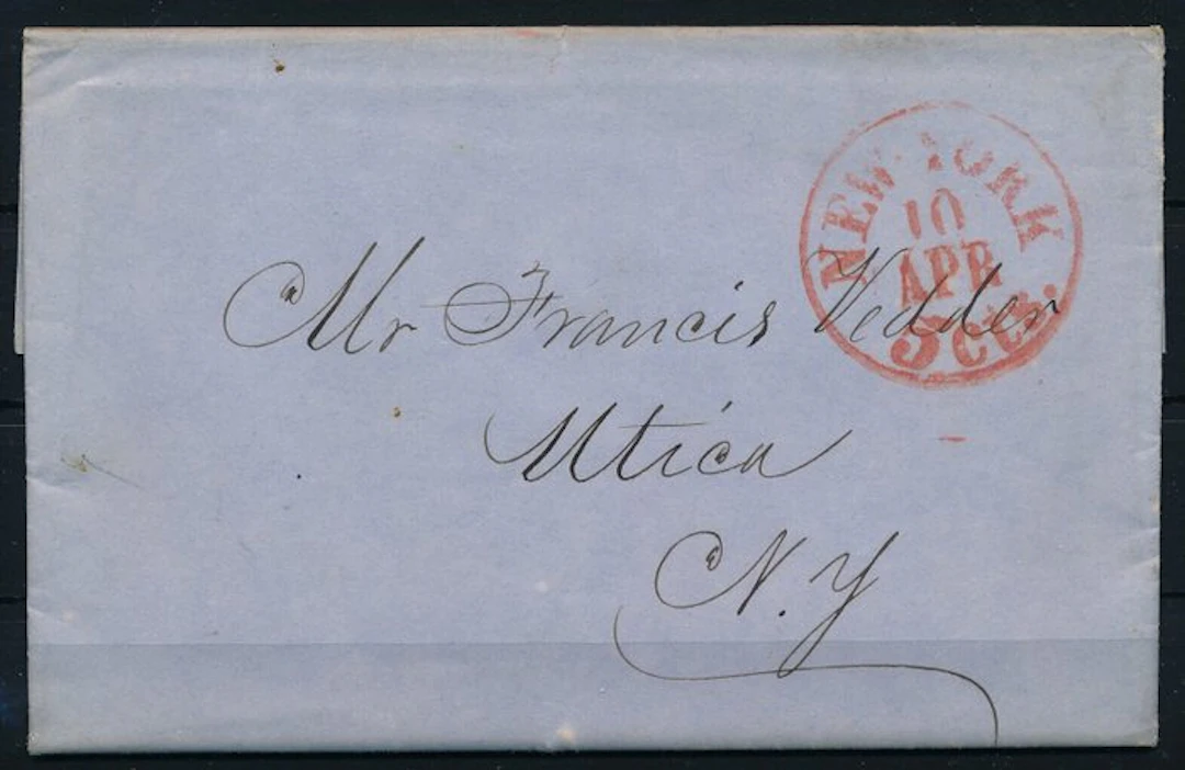 United States 1851 - Folded letter with red K1 "NEW YORK...