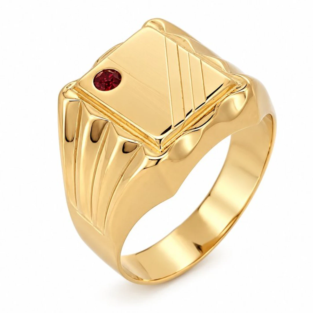 Ring - 18 kt. Yellow gold - 0.05ct. tw. Ruby - Made in Italy - Handmade