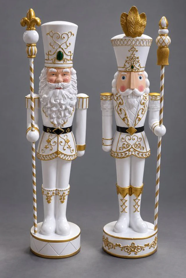 Sculpture, Set van 2 XL notenkrakers – wit & goud - 90 cm - Resin