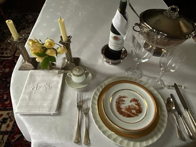 6 Early XXth Century damask linen napkins with J.S