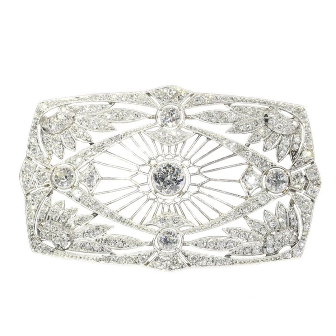 Brooch Platinum - 5.33ct. tw. - Diamond - Art Deco 1920