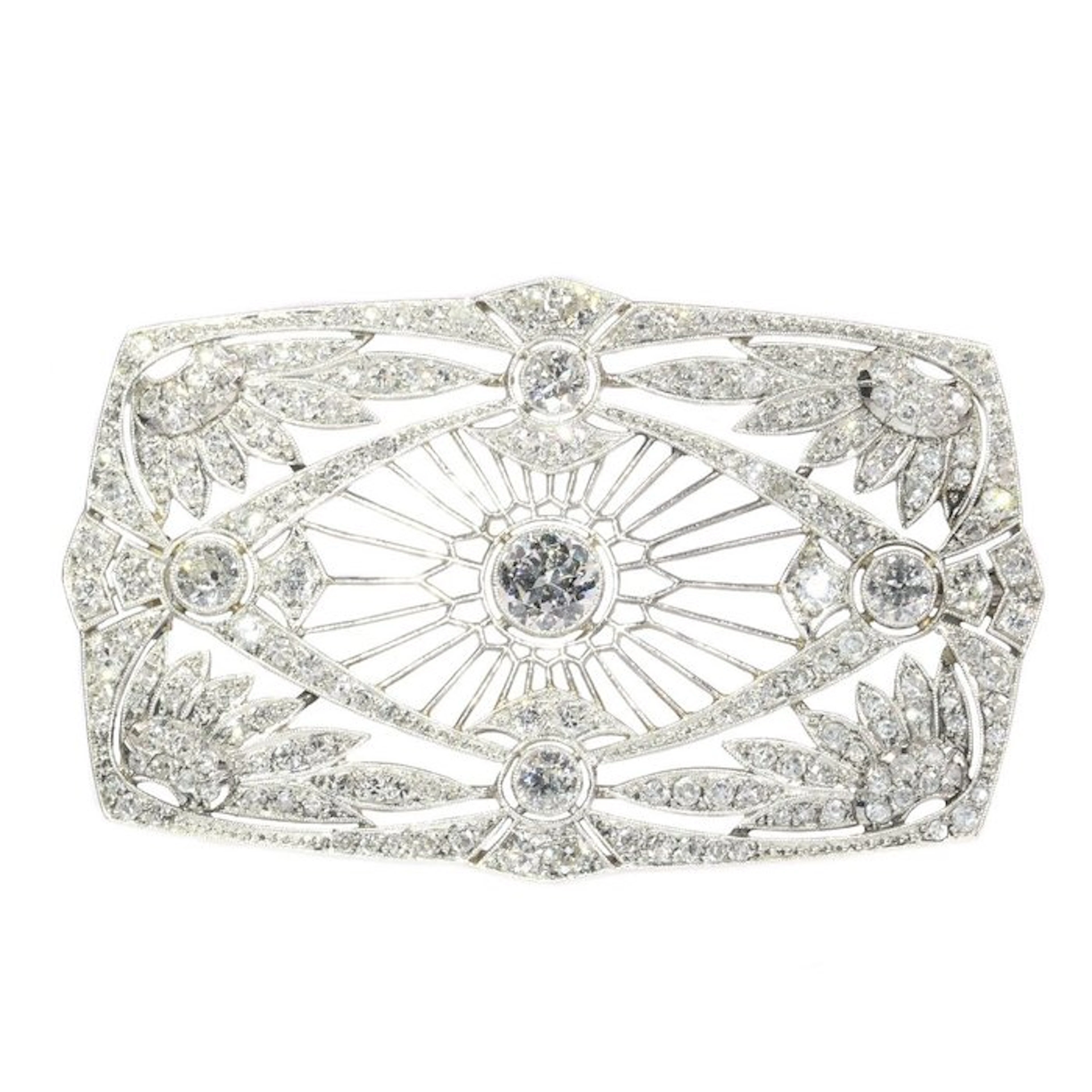 Brooch Platinum - 5.33ct. tw. - Diamond - Art Deco 1920