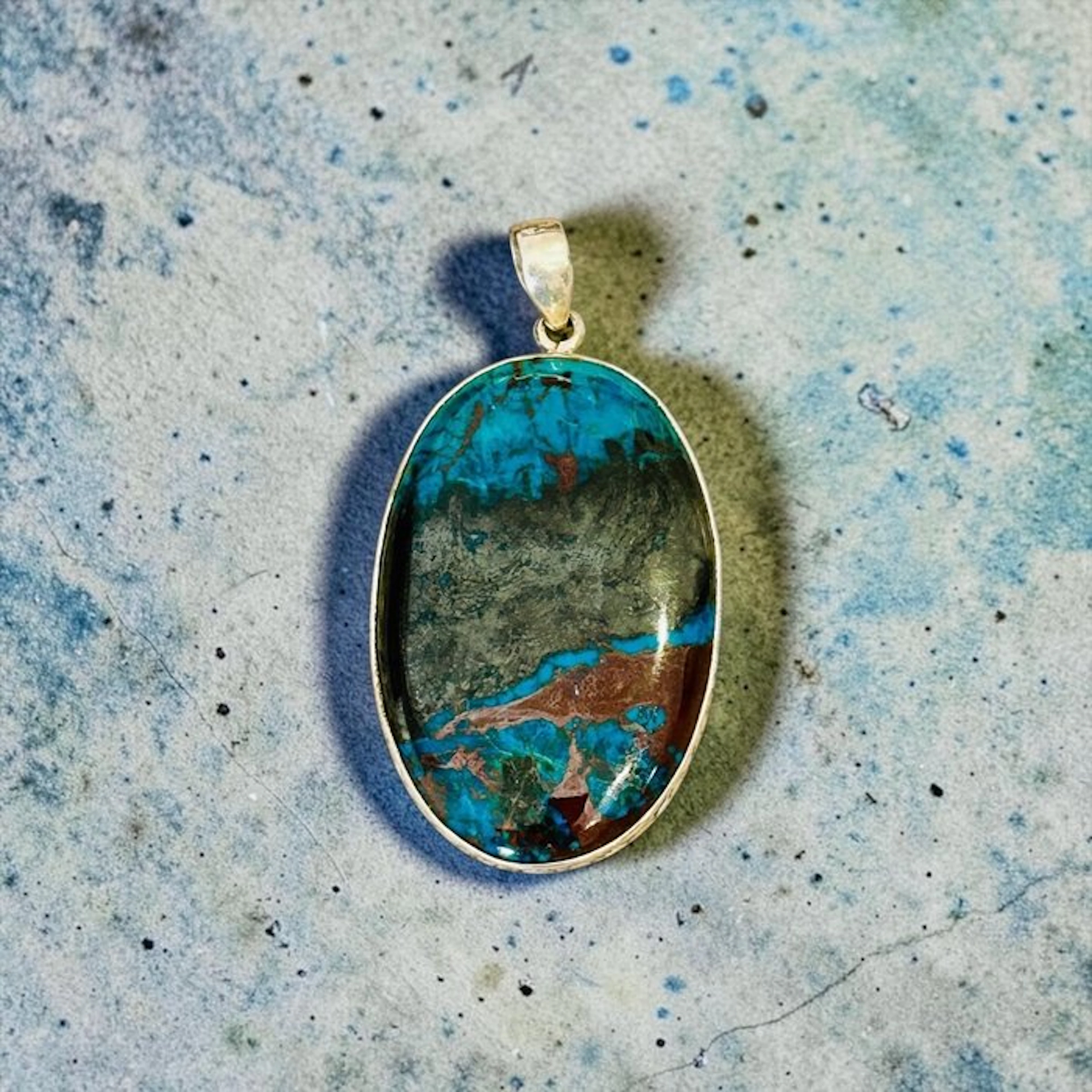 Shattuckite 925 Silver Pendant - Height: 5 cm - Width: 3.5 cm- 33 g - (1)
