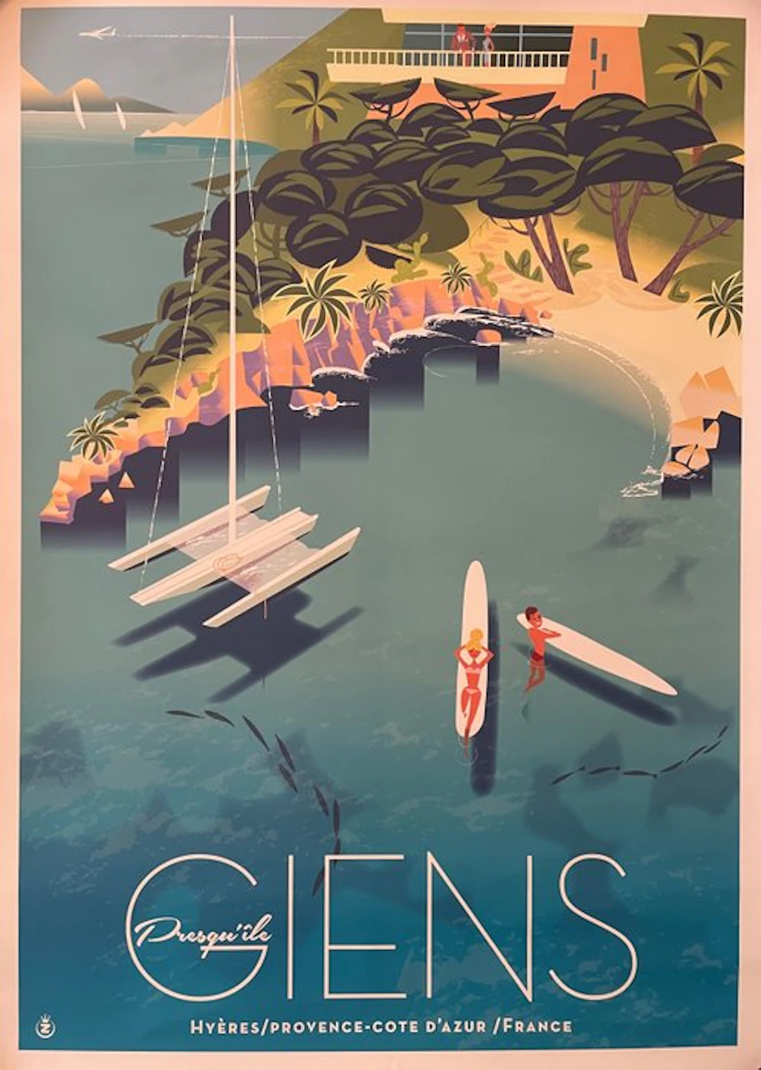 Monsieur Z - Affiche de Tourisme "Hyères - La presqu'île de Giens"