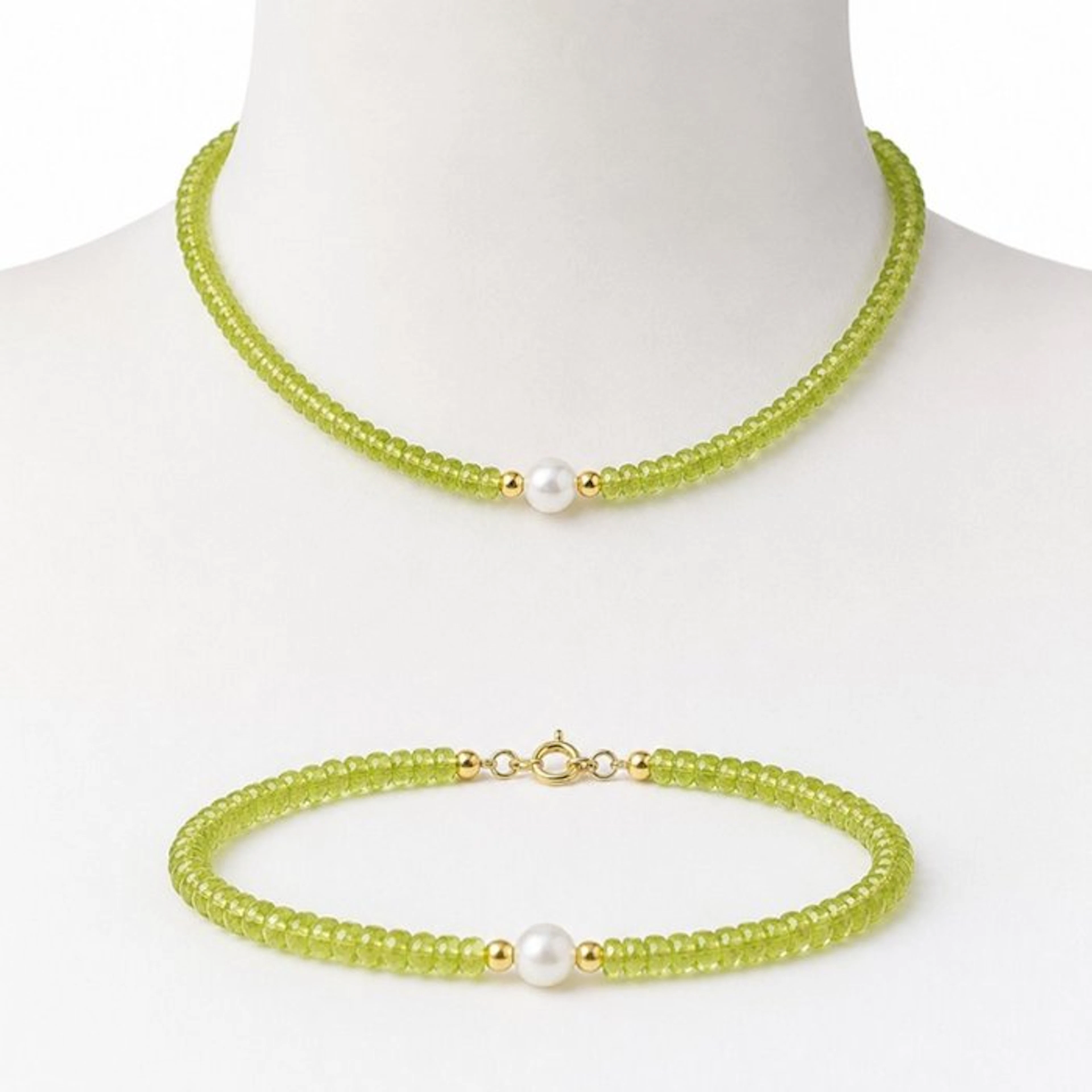 No reserve price - Necklace - 18 kt. Yellow gold Peridot - Pearl