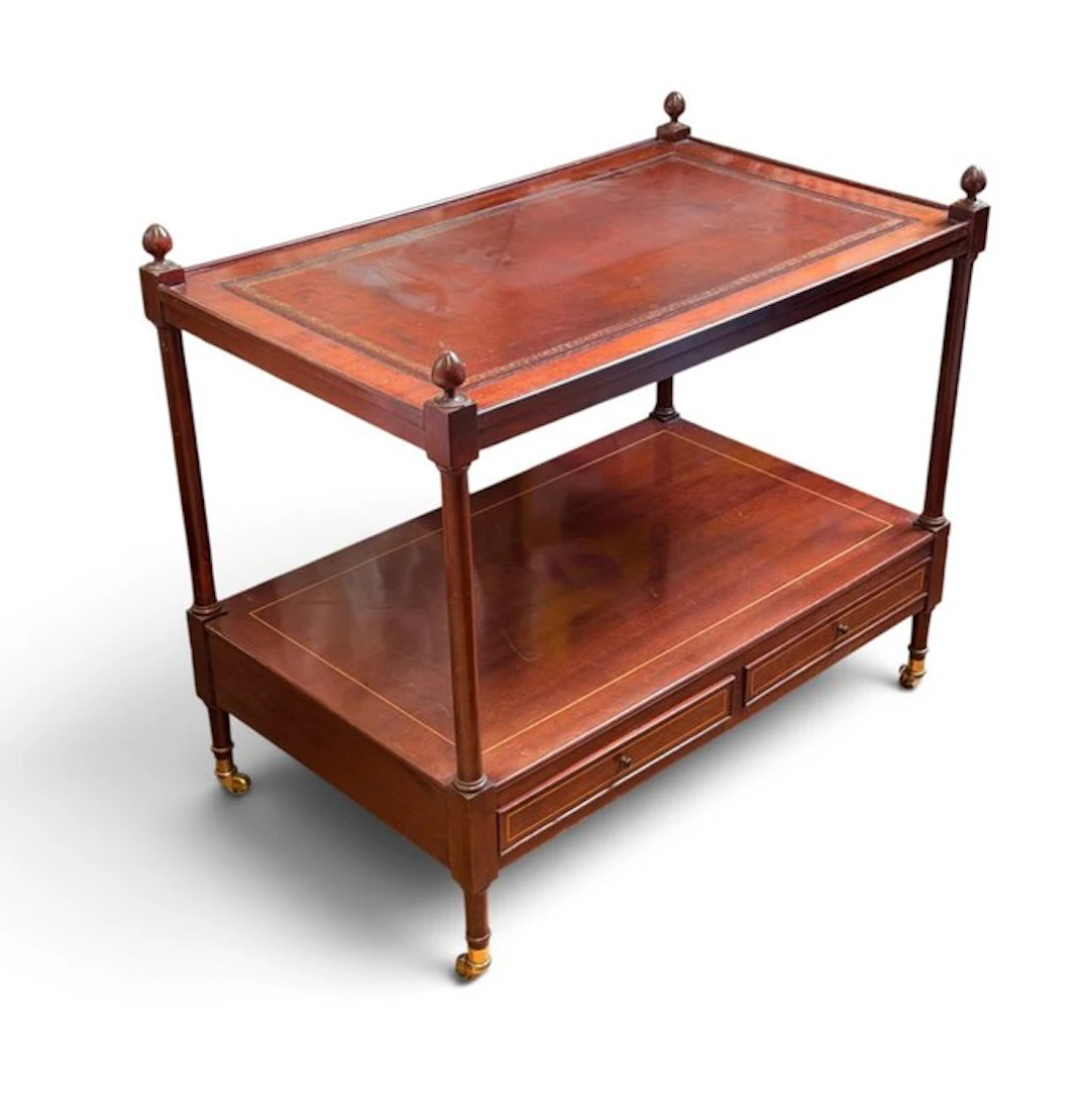 Side table - Wheels - Wood, Leather - Louis XVI