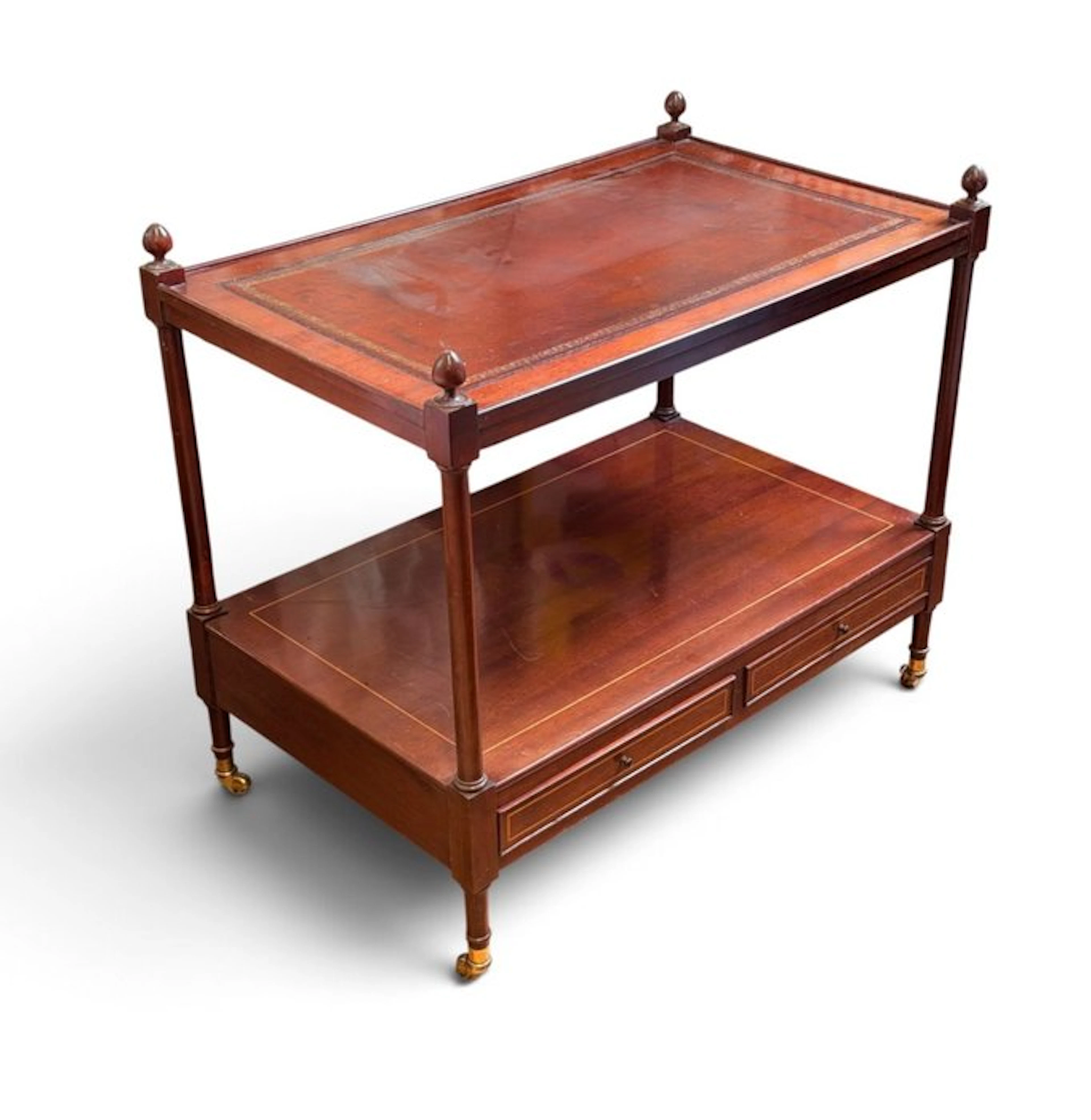 Side table - Wheels - Wood, Leather - Louis XVI