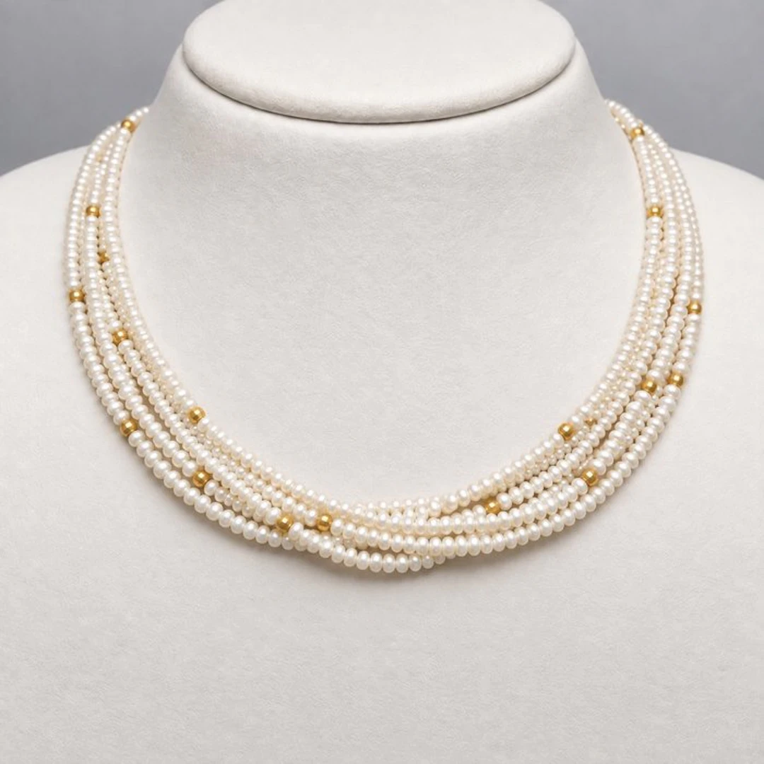 Necklace - 14 kt. Yellow gold Pearl - 30 gold beads + clasp