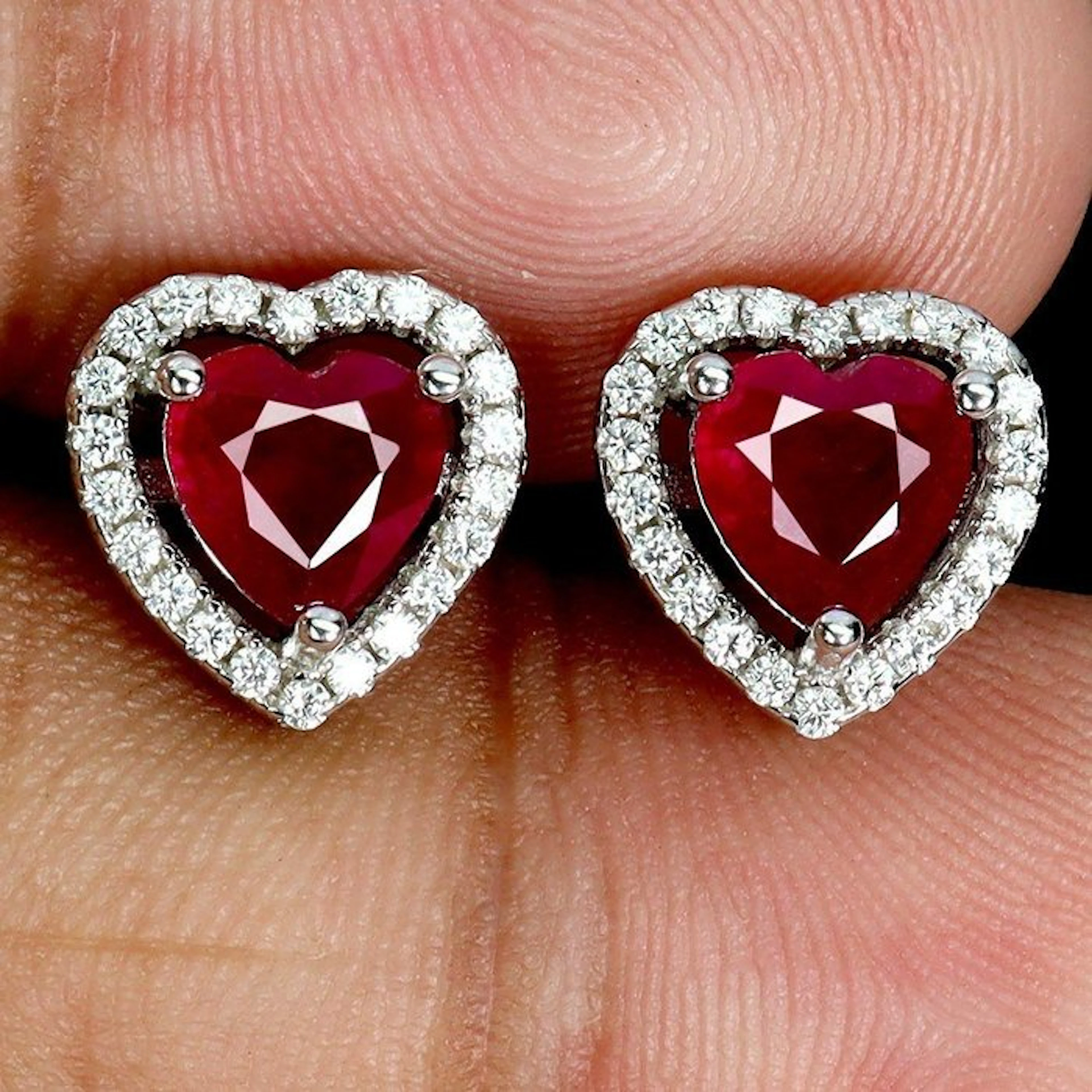 No reserve price - Earrings White Gold plated over 925 Silver Ruby