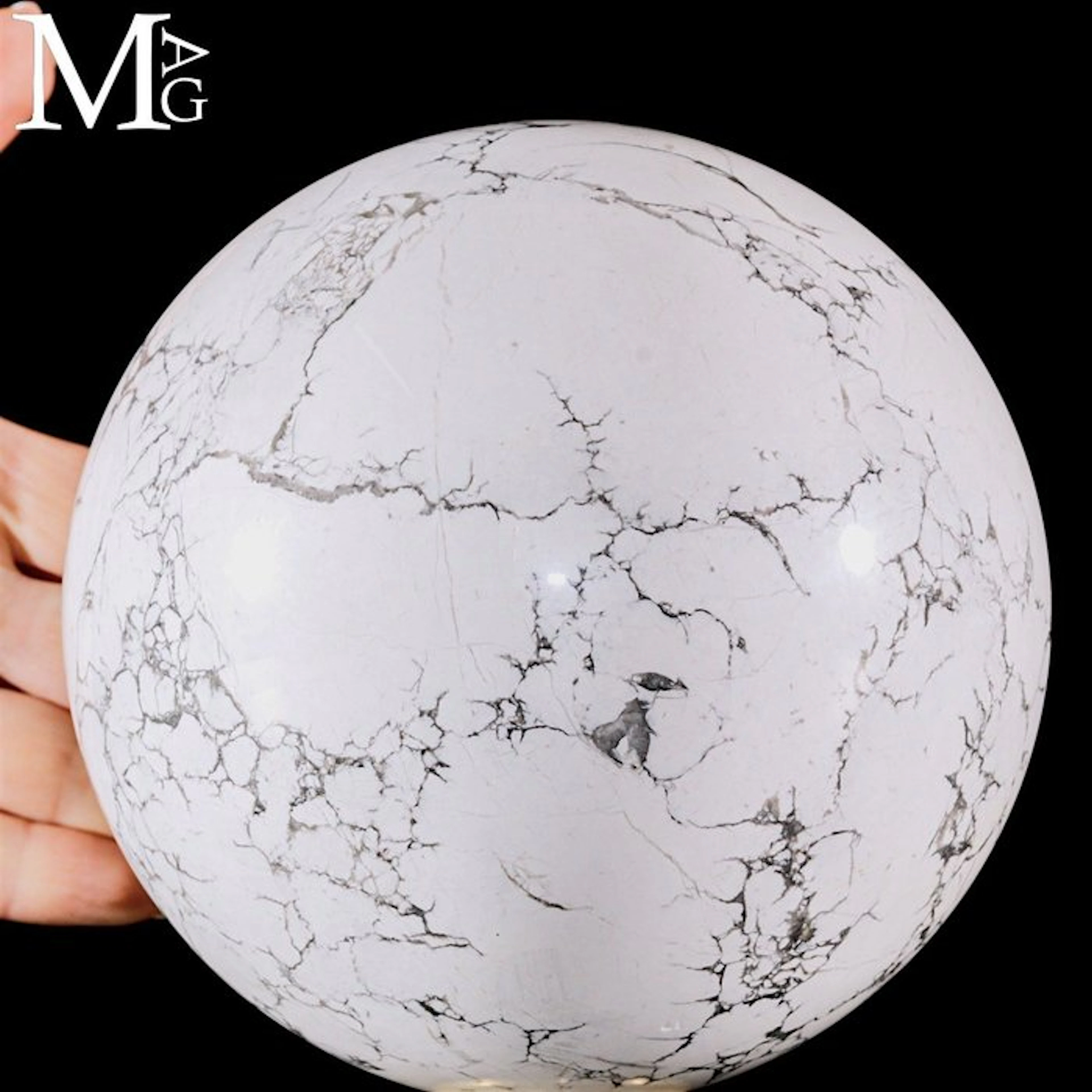 White Howlite with an Intricate Network Grey Veins Large Sphere