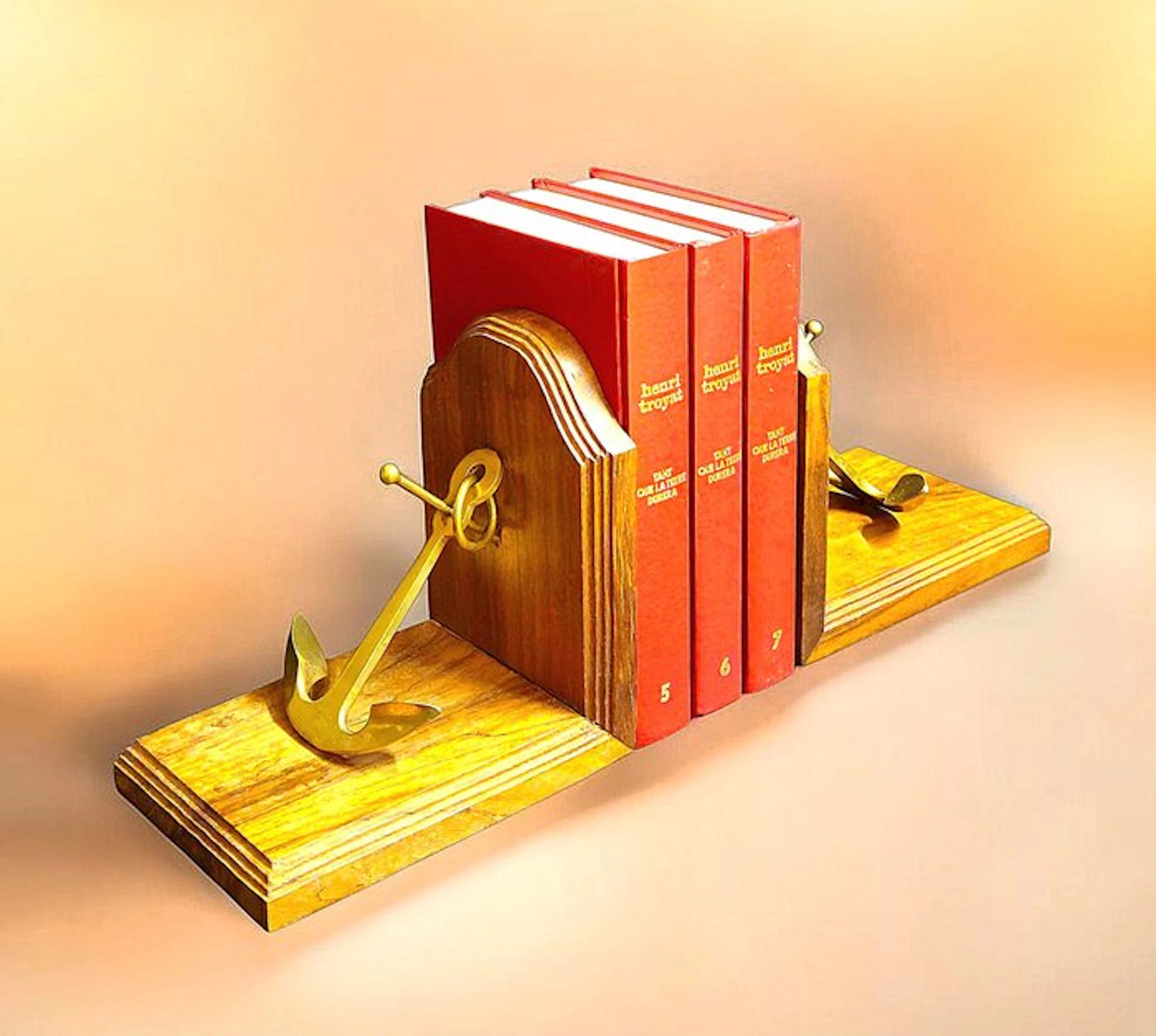Bookends (2) - Wood, Brass