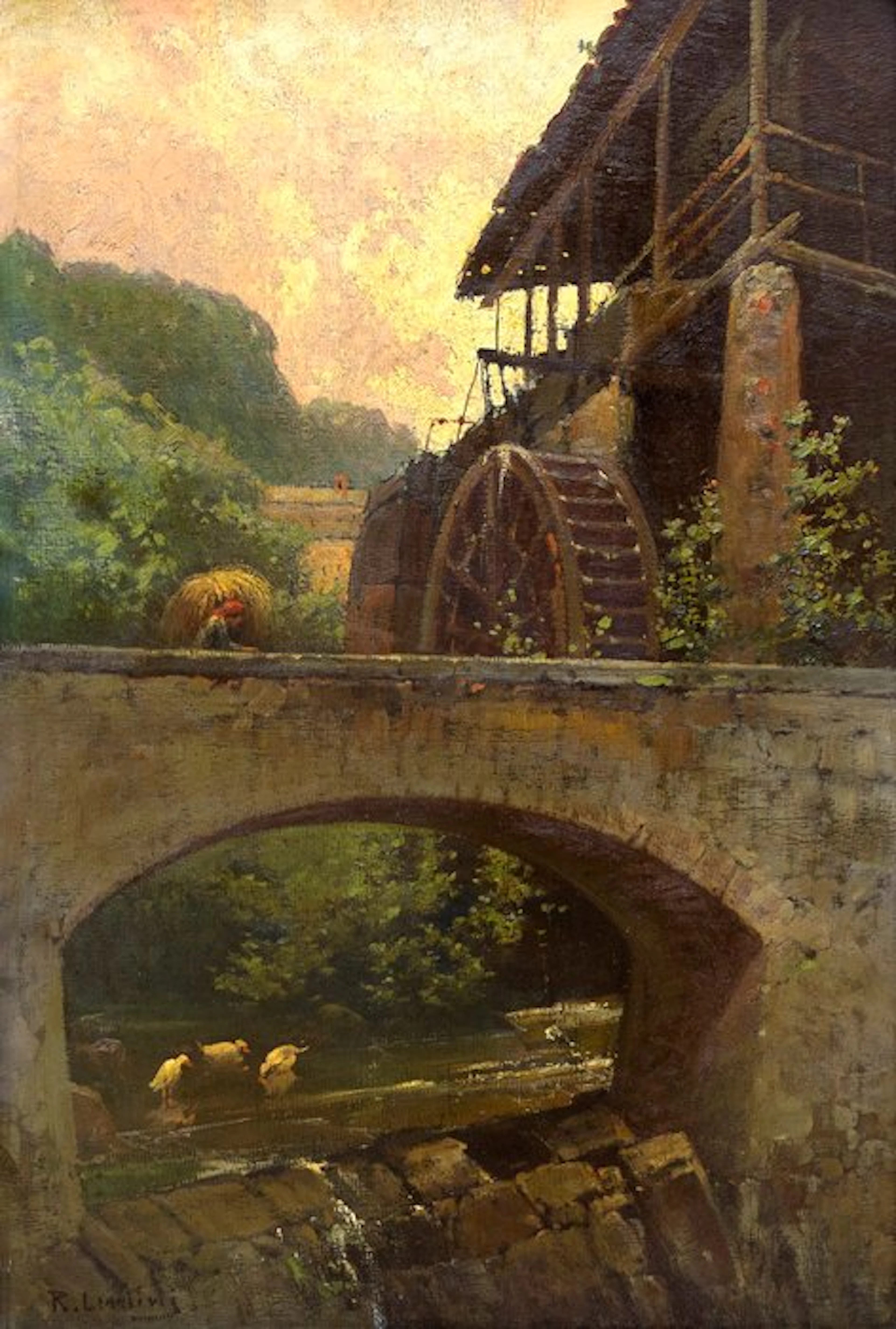 Rocco Lentini (1858–1943) - Paesaggio con scorcio rurale con mulino ad acqua