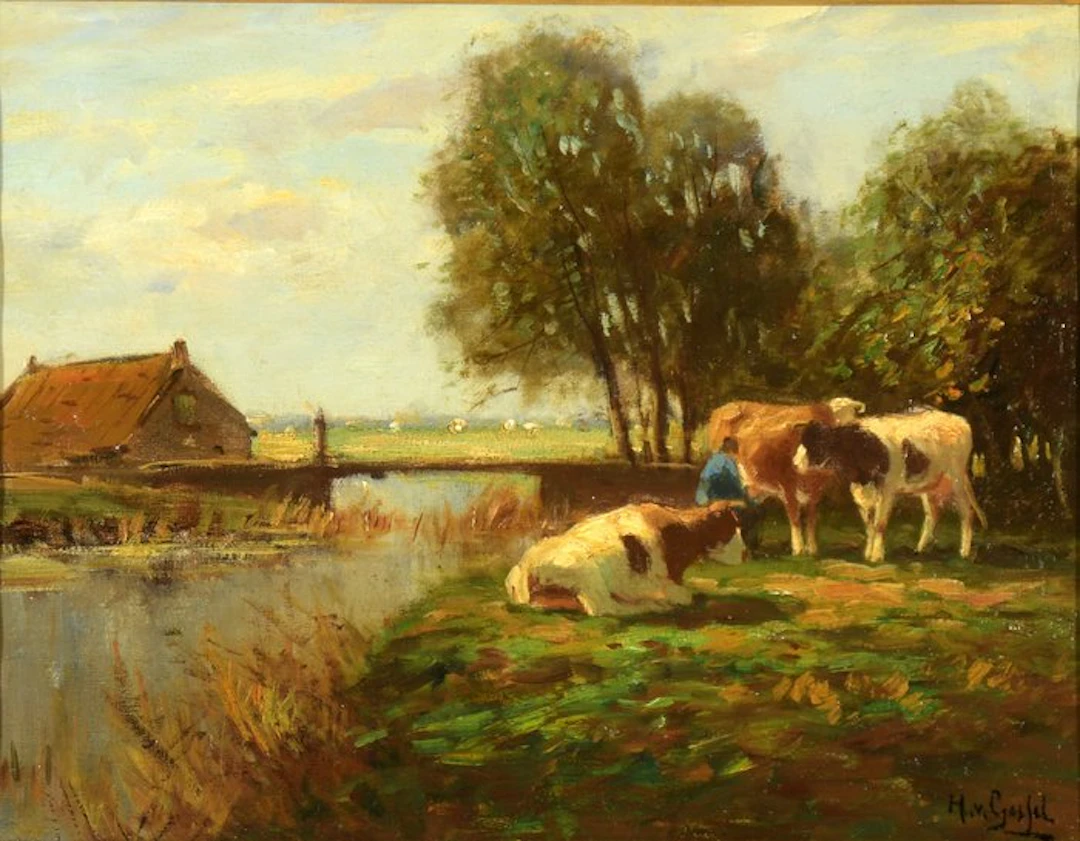 H. van Gessel(XX), - "Koeien in de Melkbocht".