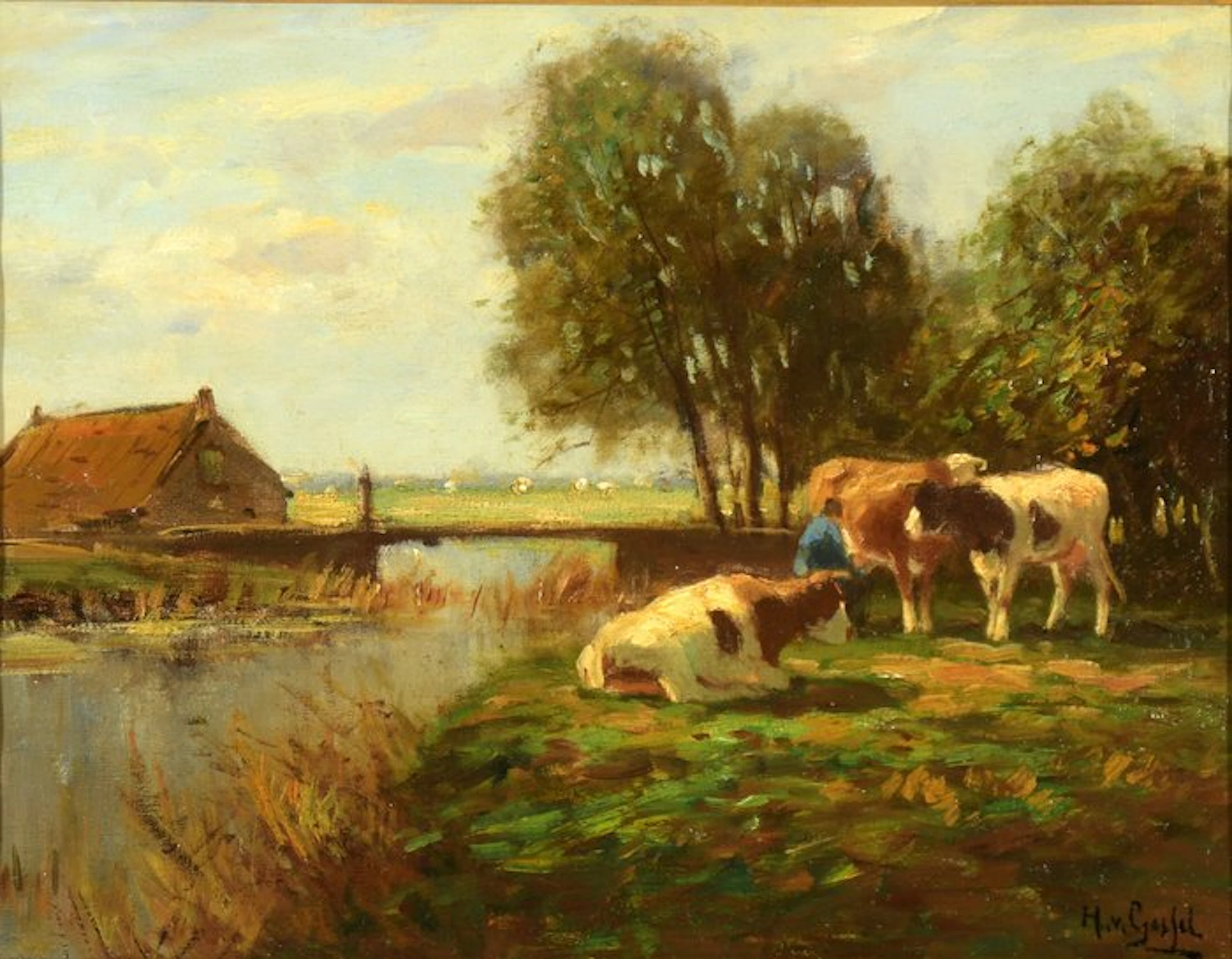 H. van Gessel(XX), - "Koeien in de Melkbocht".