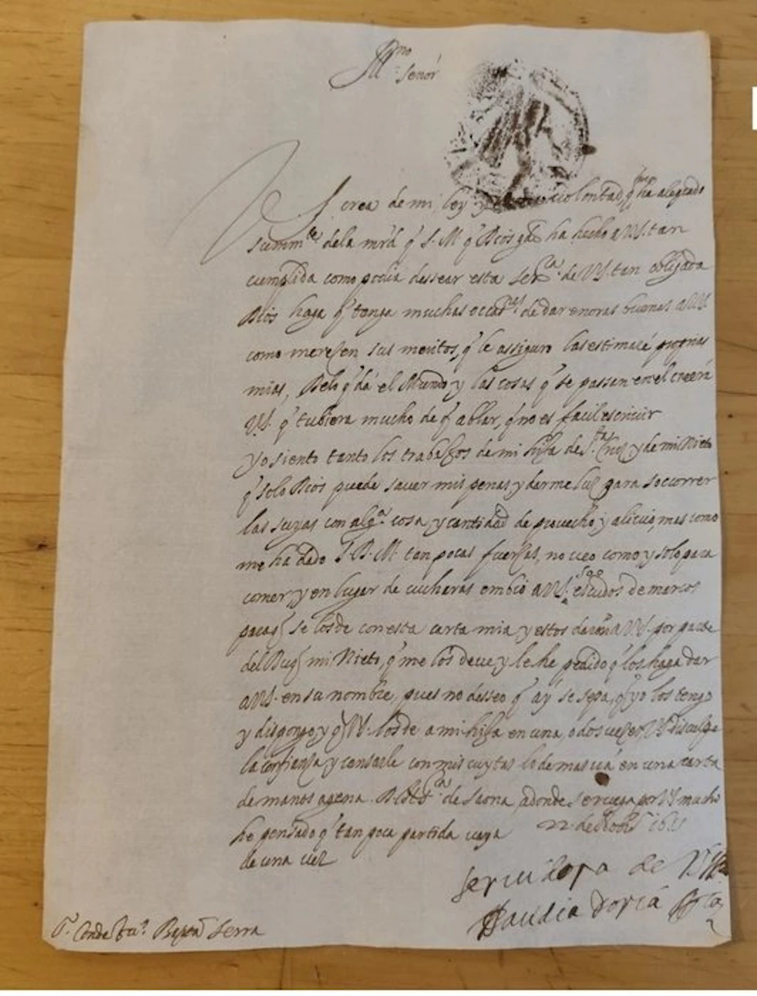 Placidia Doria - lettera Placidia DORIA duchessa del...