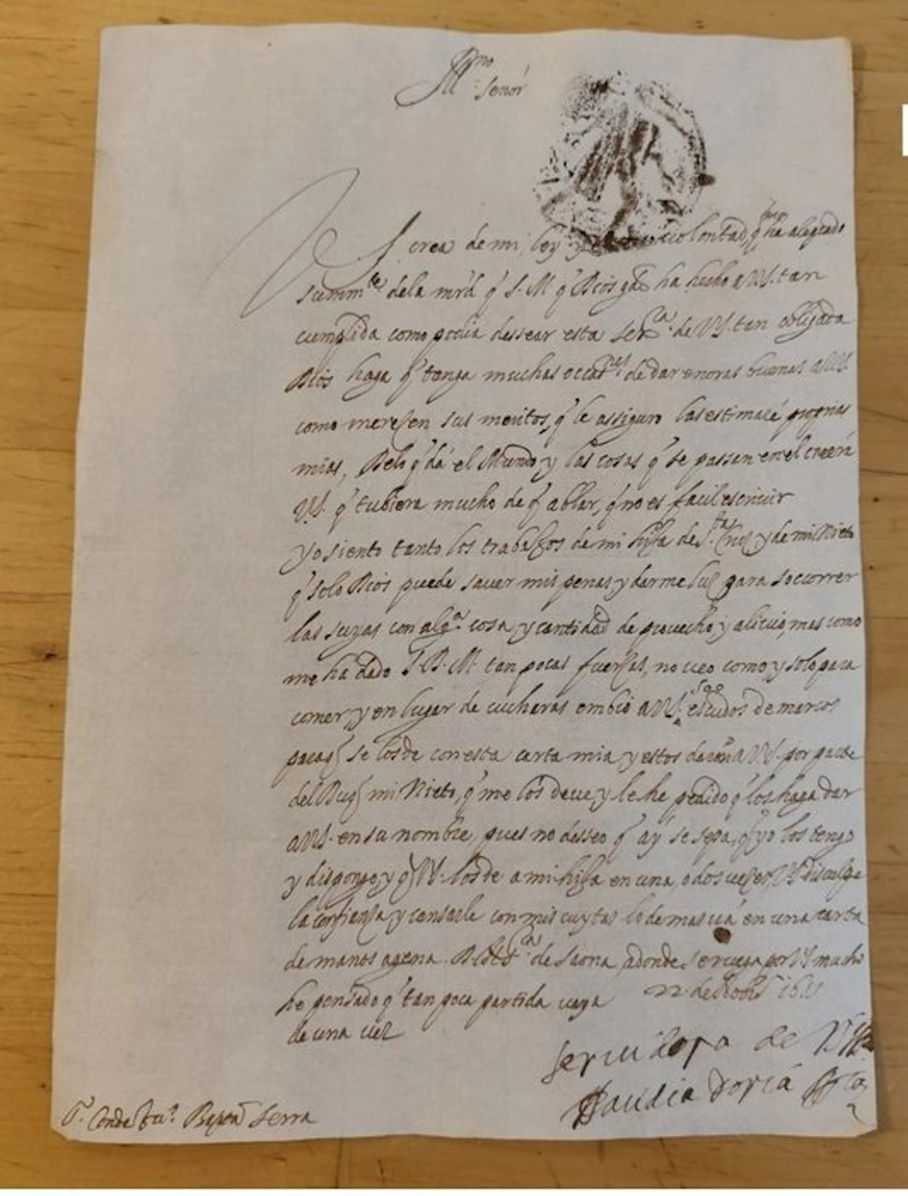 Placidia Doria - lettera Placidia DORIA duchessa del...