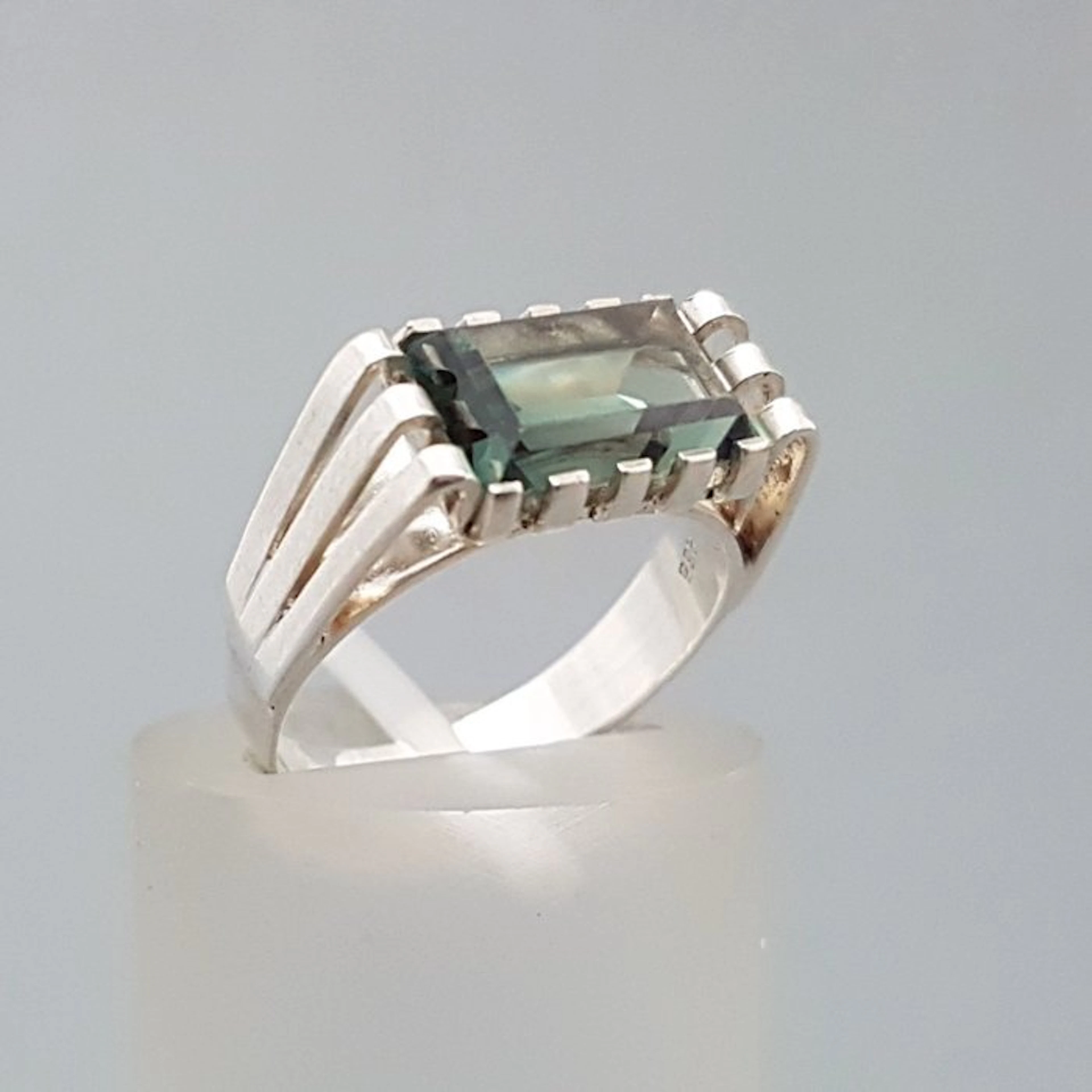 Silver, Art Deco, Green Spinel (Tested) - Ring