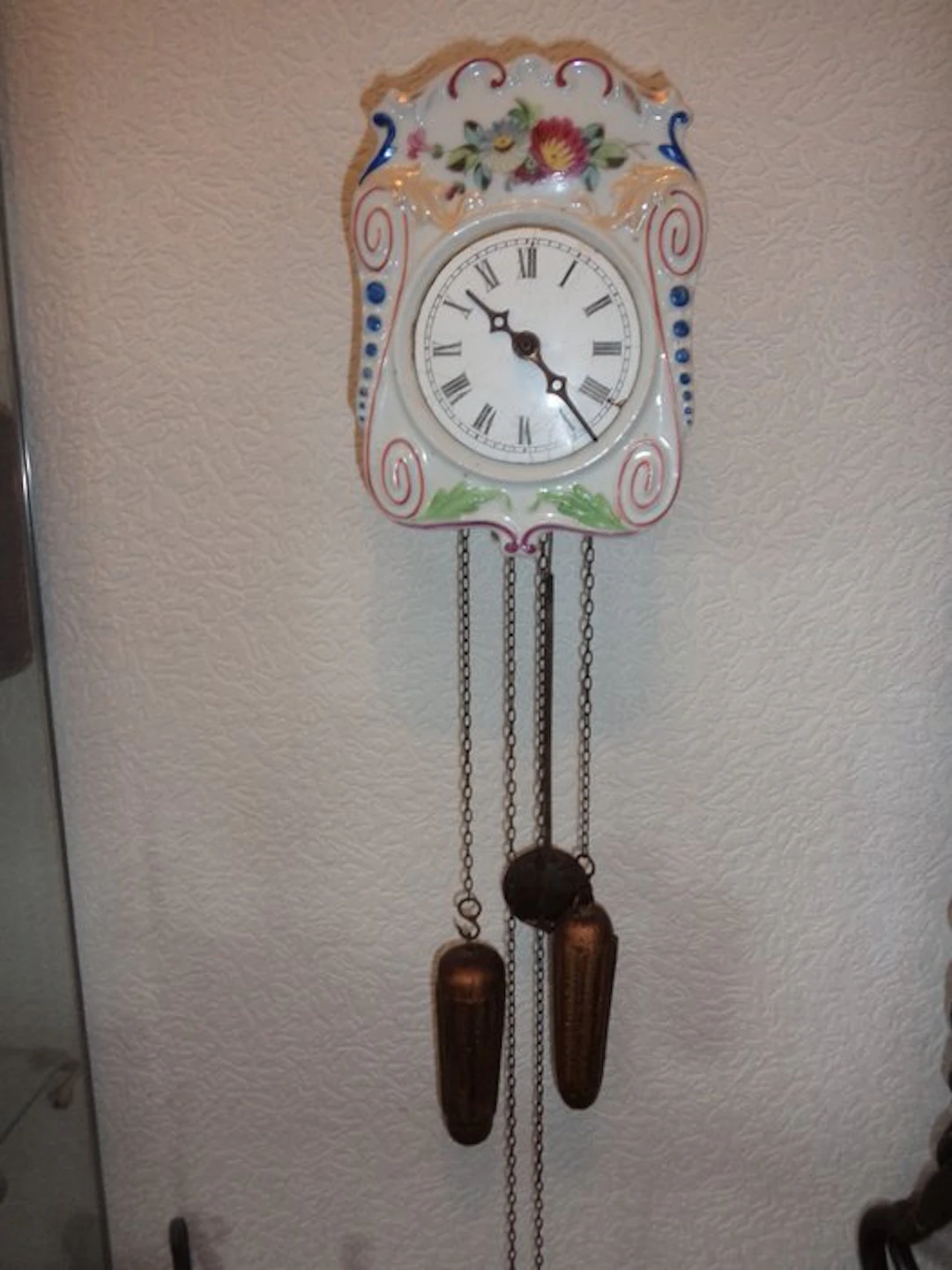 Black Forest Wall Clock - . - Antique Wood, Brass, Porcelain - 1880-1920