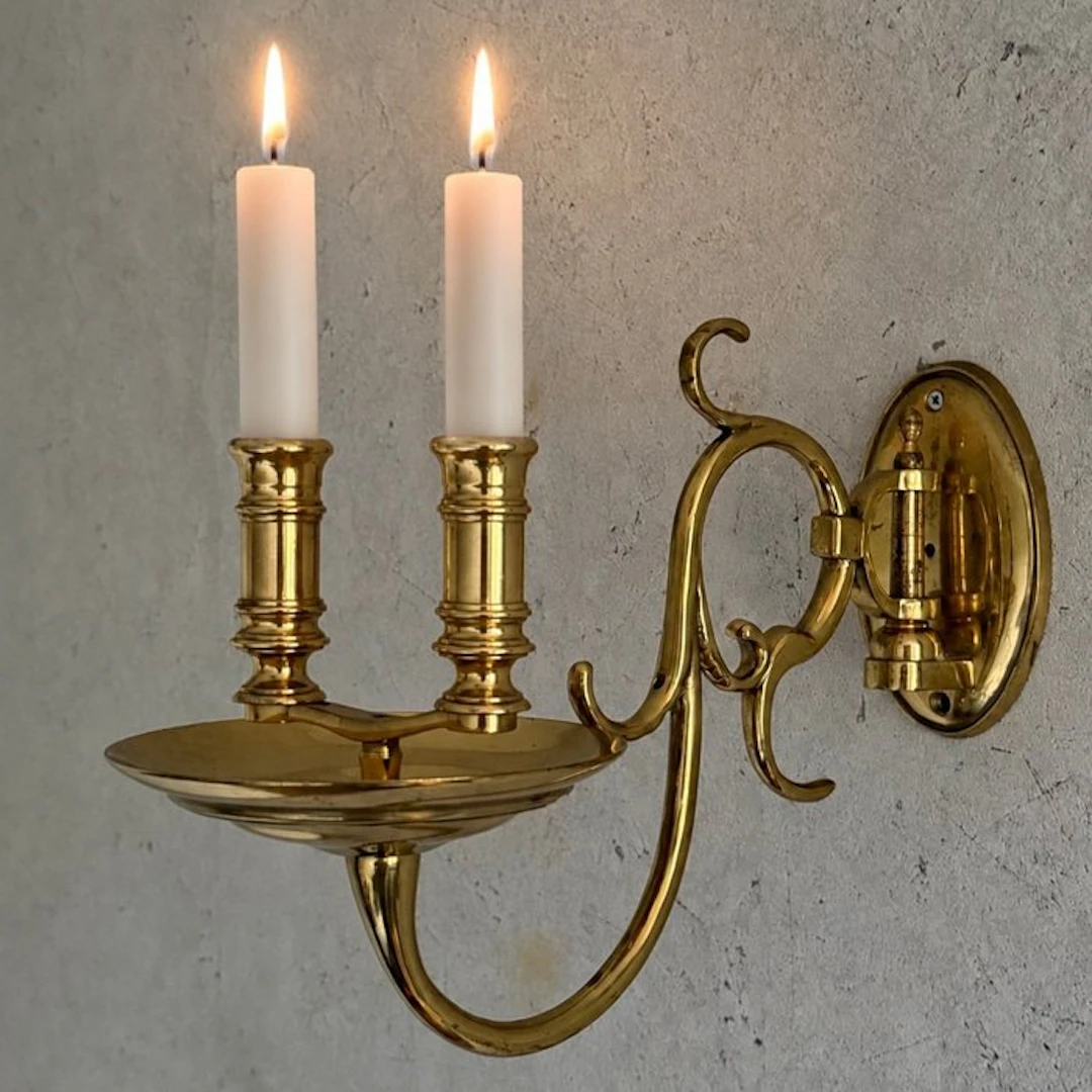 Wandkandelaar met twee lichtpunten - Candleholder - Brass - Massive mess