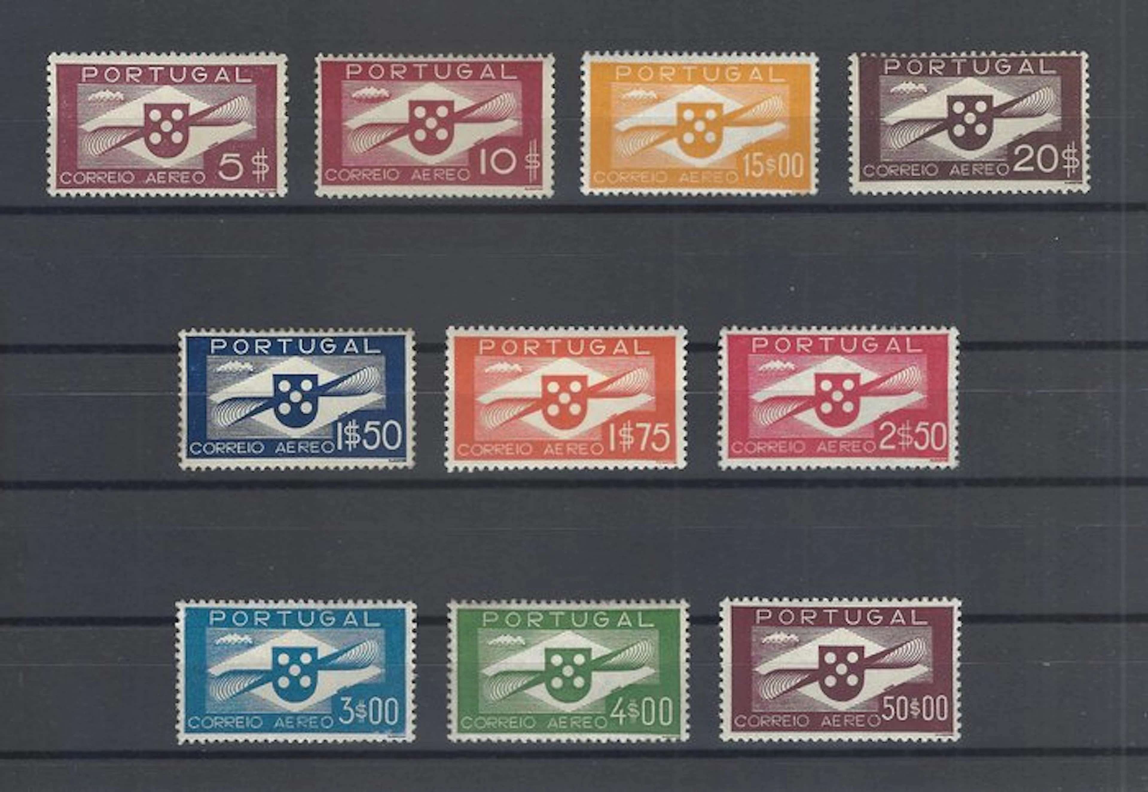 Portugal 1936/1941 - Airmail Propellers - Complete Series - Mundifil nº 1/10