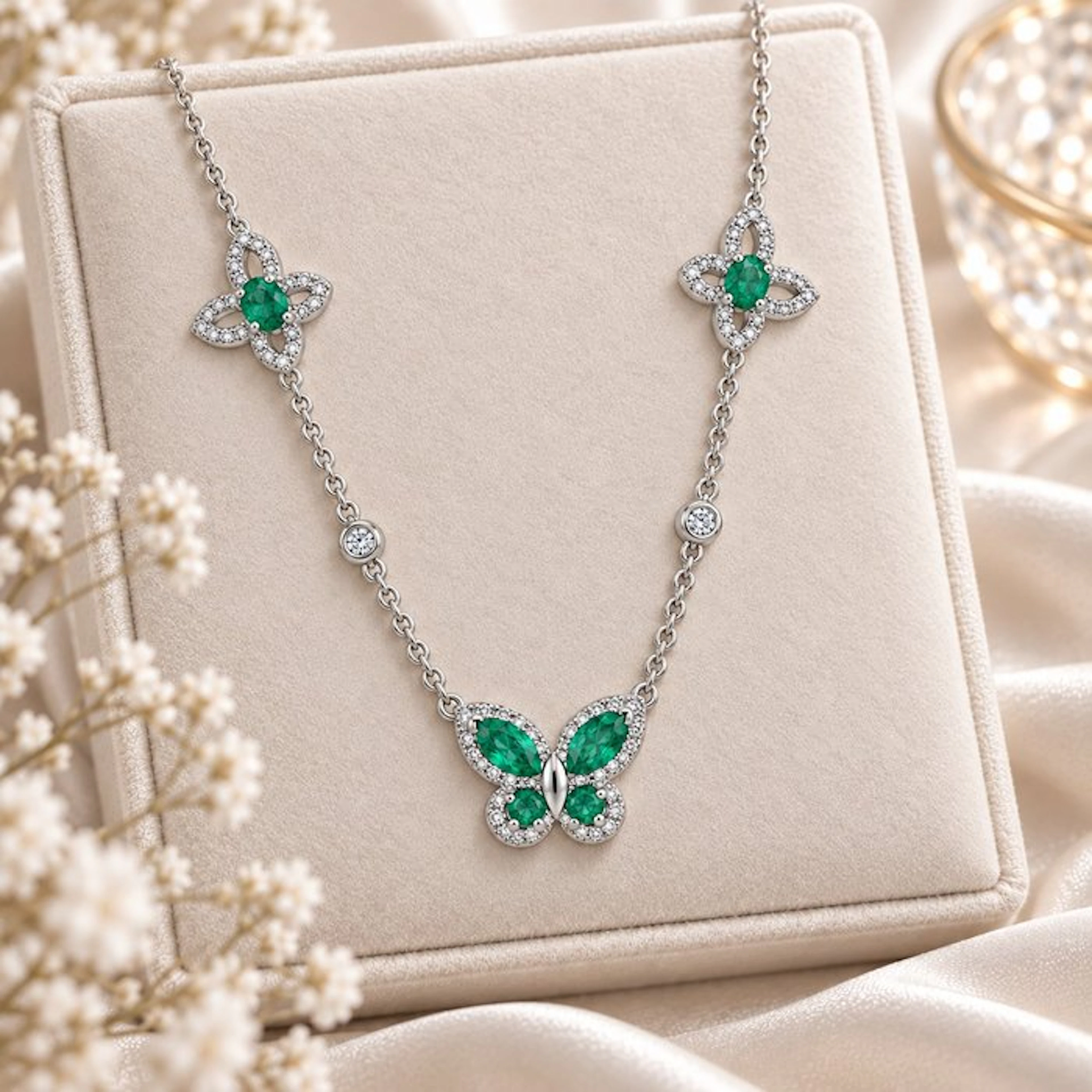 No reserve price - Necklace Gold-plated Emerald - Topaz - 18kt Gold Plated