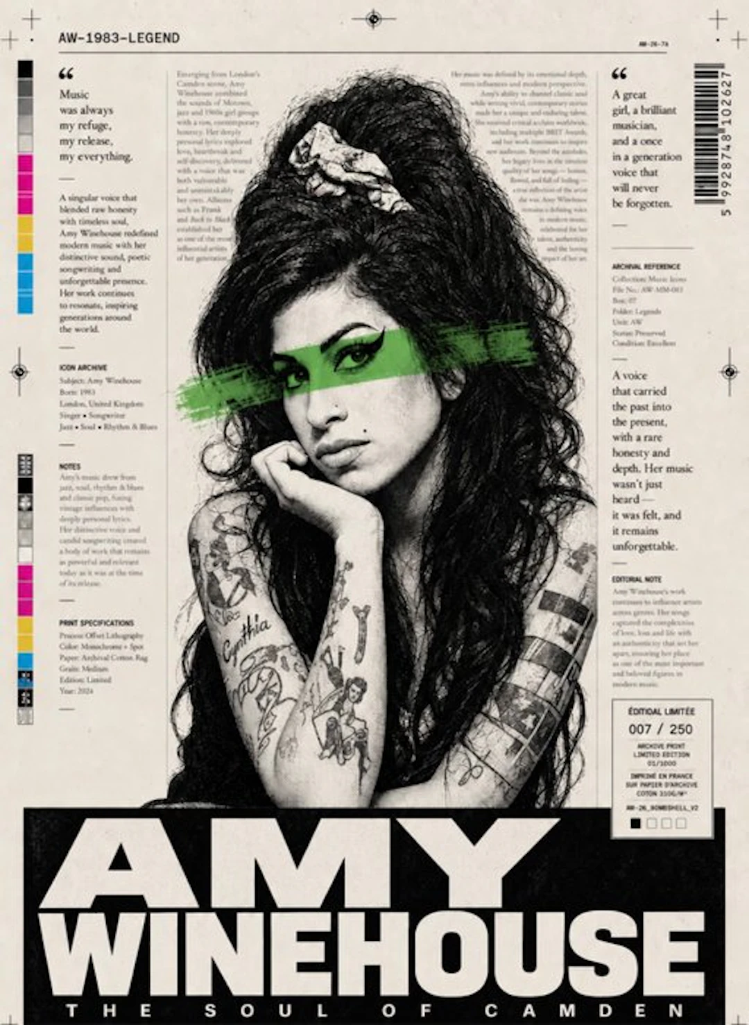 Eric Brumette - AMY WINEHOUSE GREEN PAPER - Toile L - LIMITED EDITION