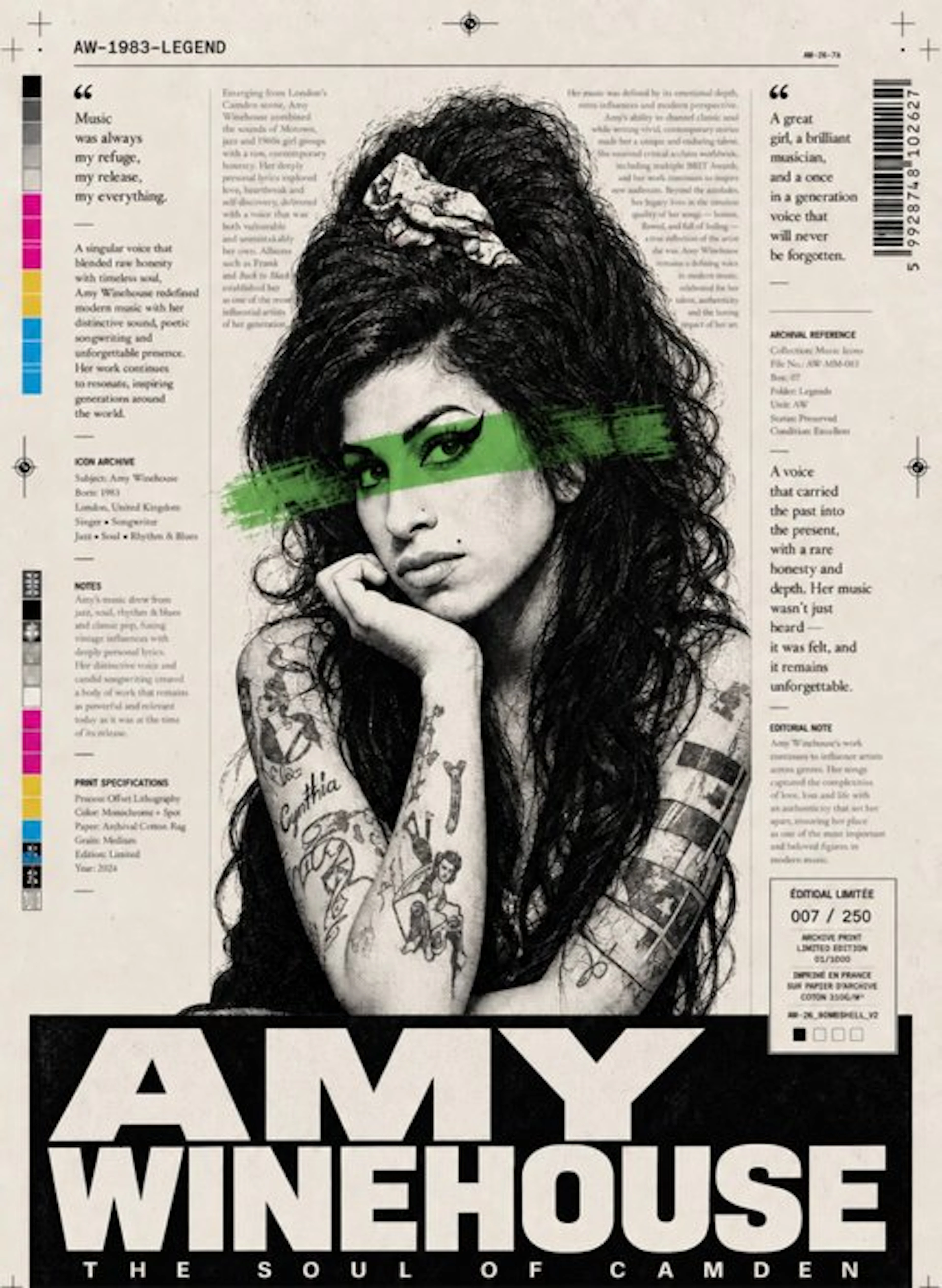 Eric Brumette - AMY WINEHOUSE GREEN PAPER - Toile L - LIMITED EDITION