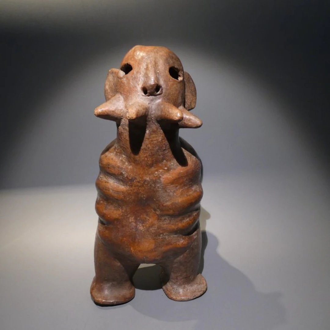 Vicus, Peru Terracotta Figurative vessel with handle