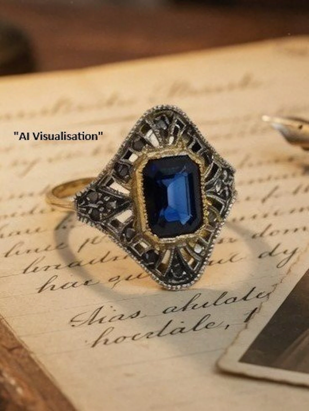No reserve price - Ring - 9 kt. Silver, Yellow gold Sapphire - Diamond