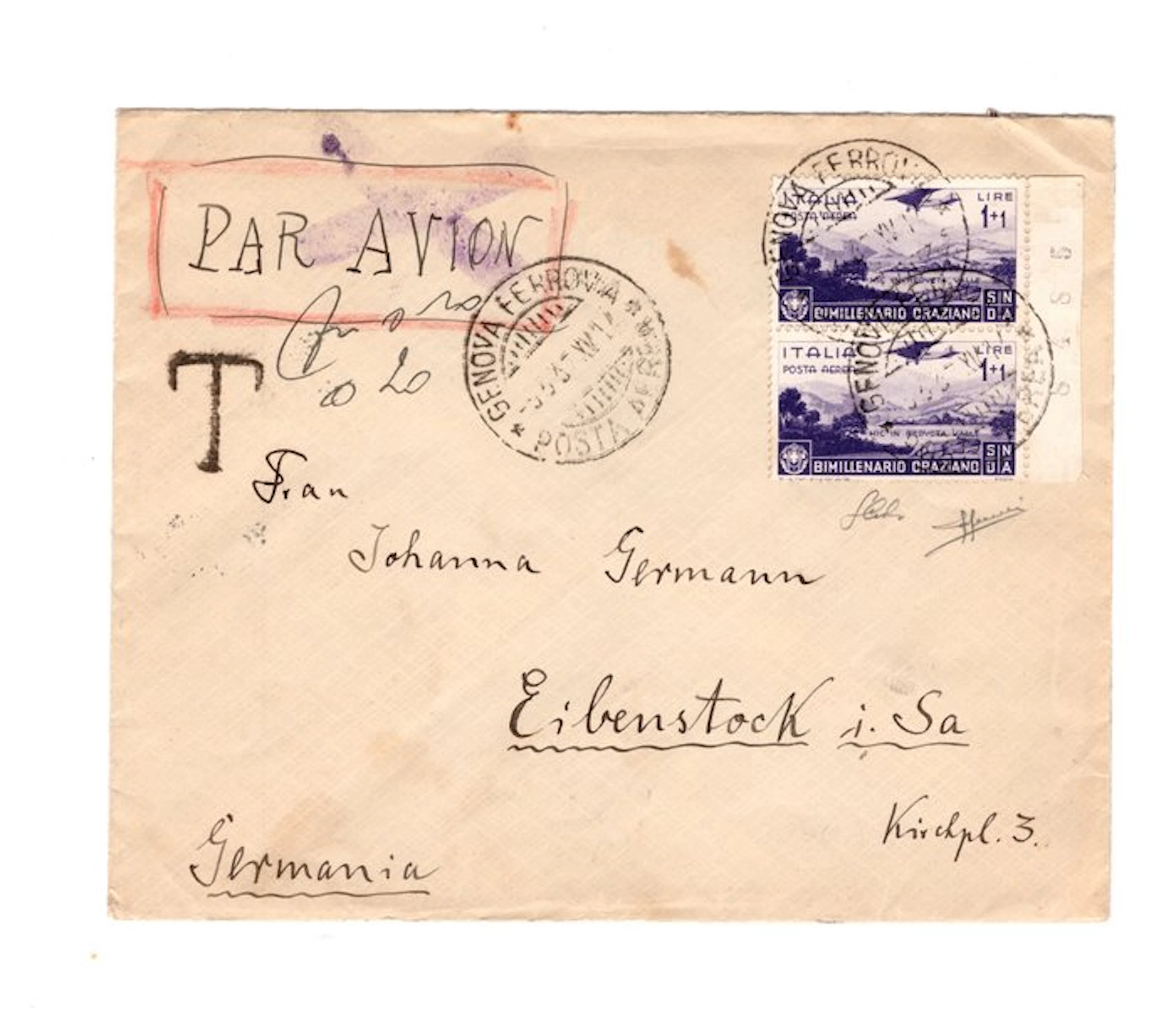 Italy Kingdom 1937/1937 - Letter traveled to Germany with a pair P.A