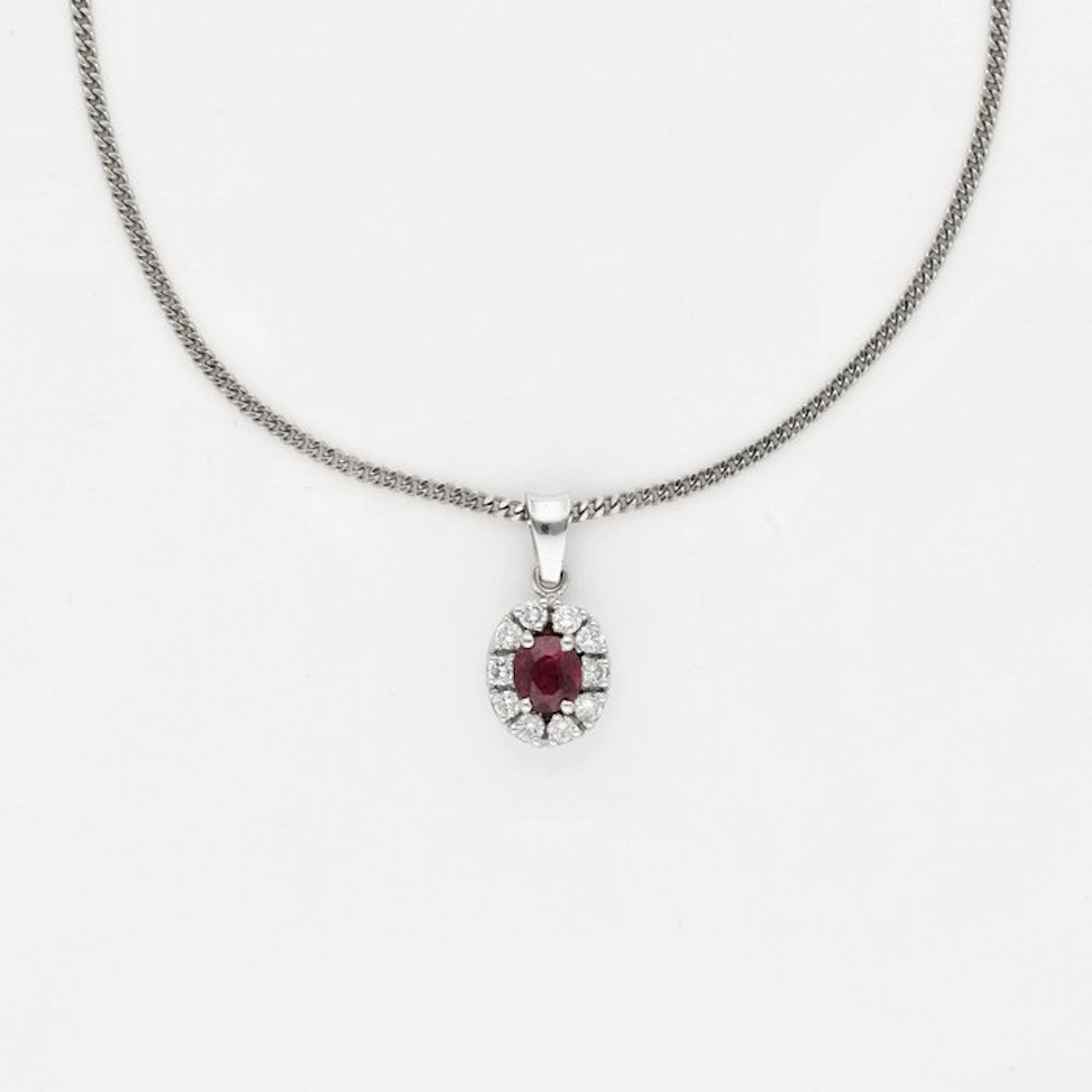 Necklace with pendant - 18 kt. White gold - Diamond - Ruby