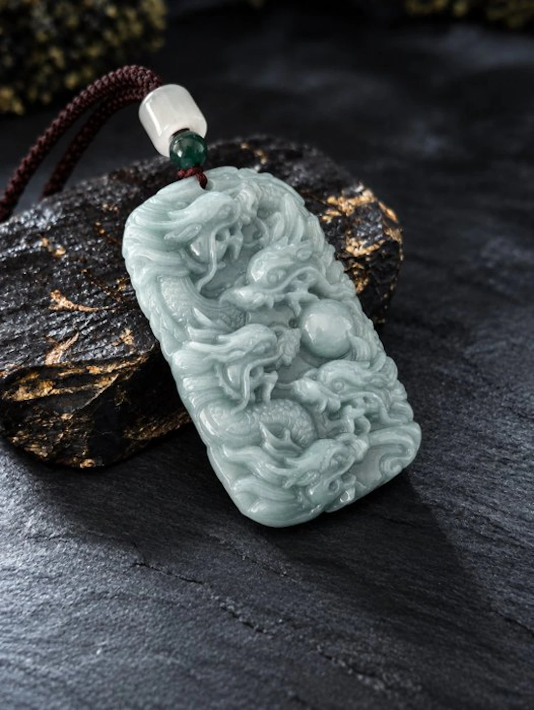 Certified Jadeite Pendant Jade Dragon Engraving - Height...