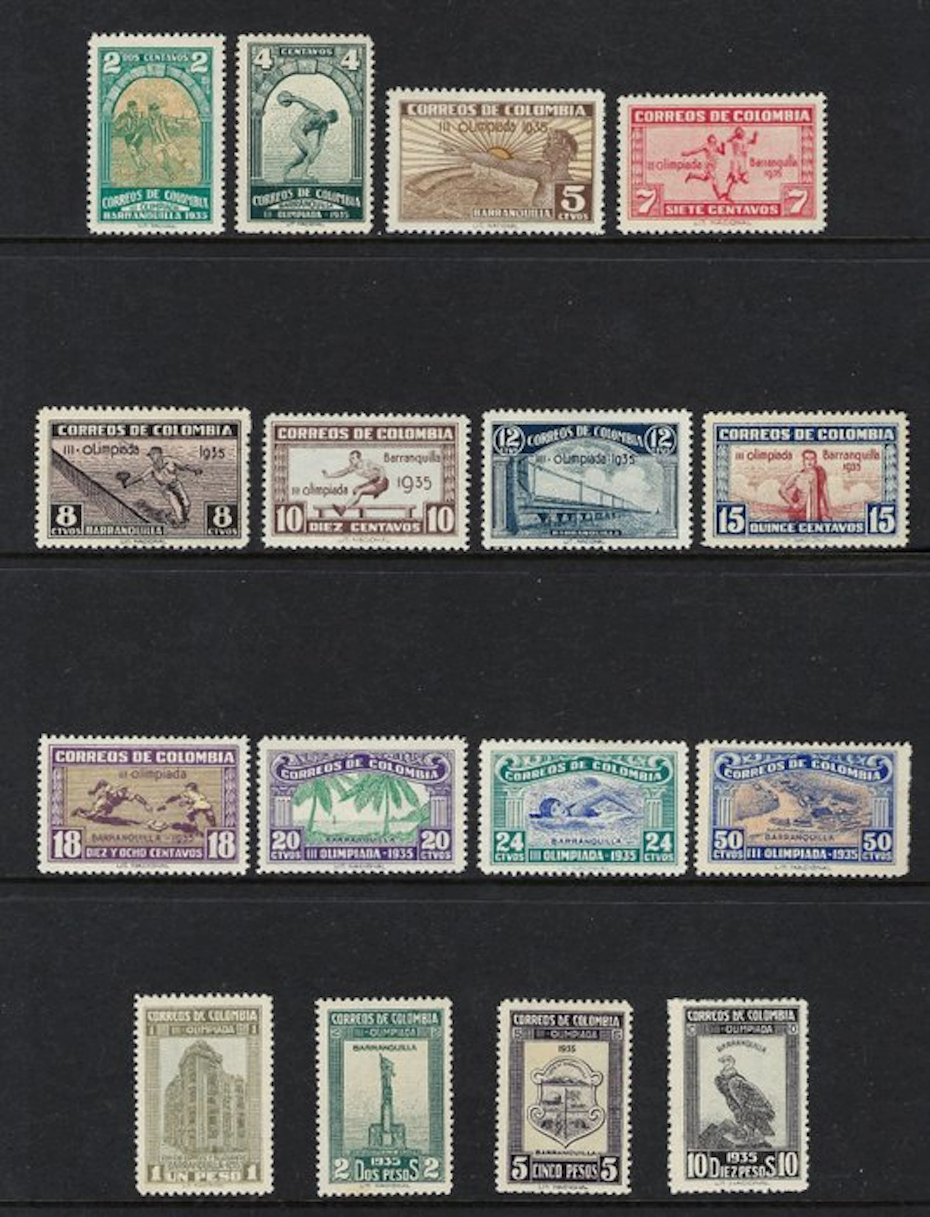 Colombia 1935 - Olympic Games of Barranquilla set - Yvert N. 274/289