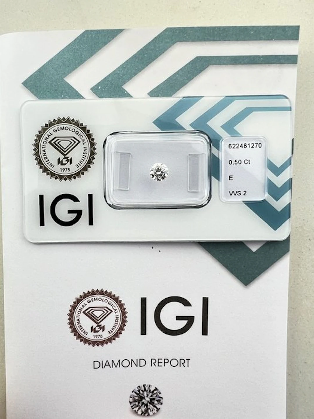 1 pcs Diamond (Natural) - 0.50 ct - Round - E - VVS2...