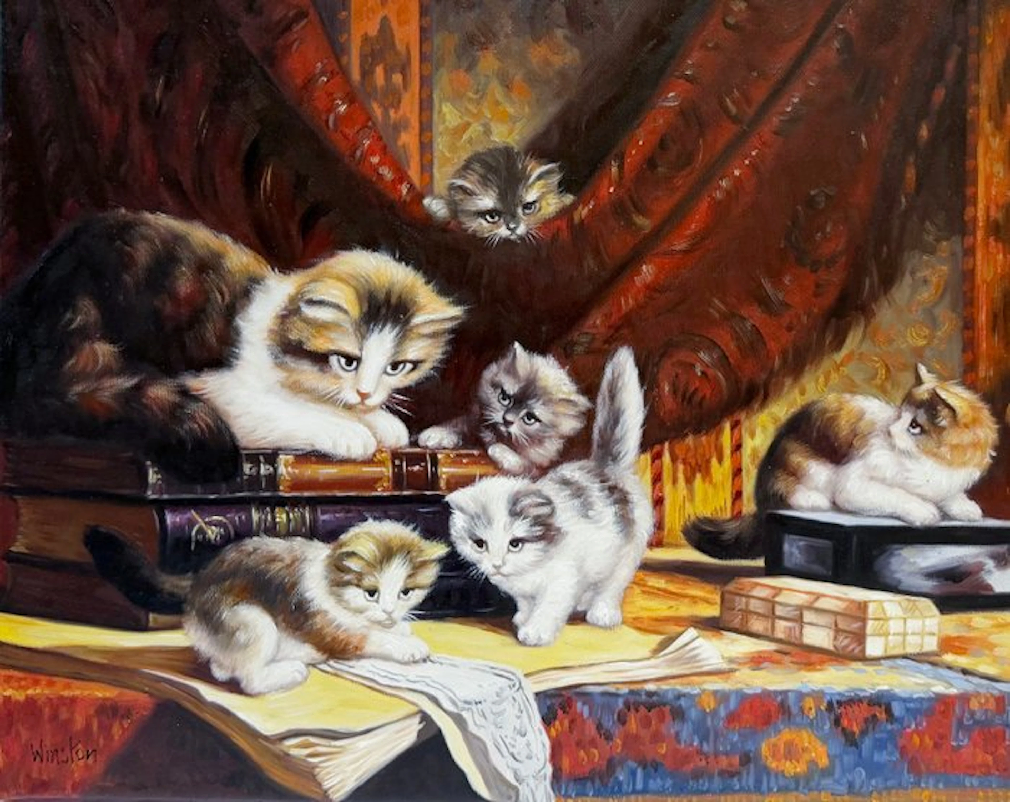 N. Winston (XX-XXI) - Famille de Chats et la Bibliothèque - Petits Explorateurs
