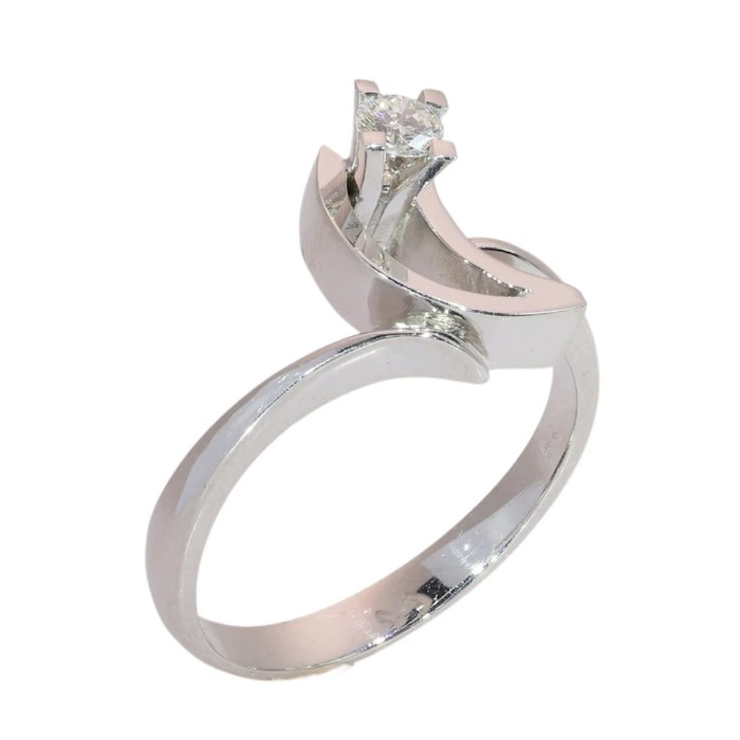 Ring - 18 kt. White gold - Diamond - NOS vintage 1970s