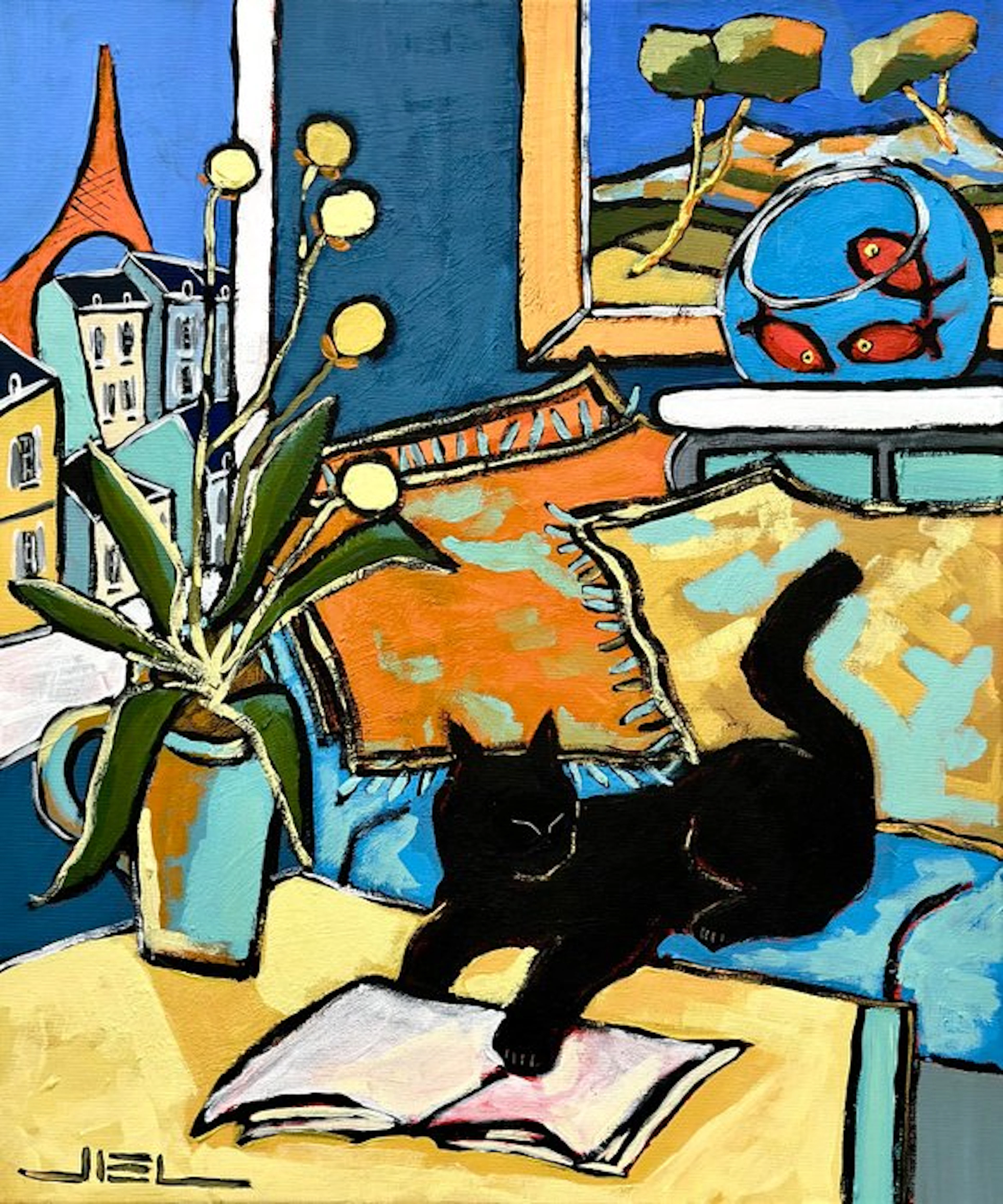 Jiel - Pause lecture pour Black le chat, à Paris.