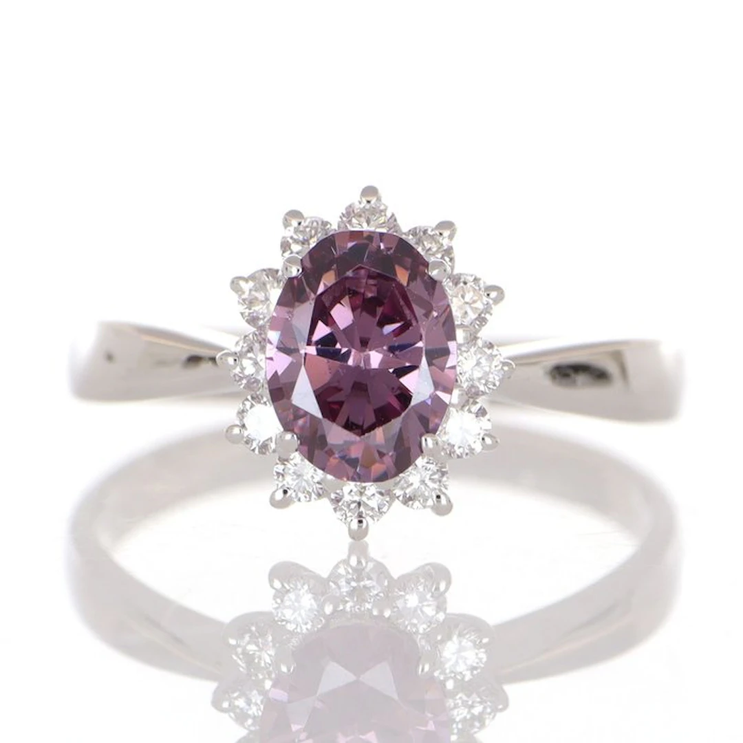 No reserve price - Ring - 18 kt. White gold Amethyst - Diamond