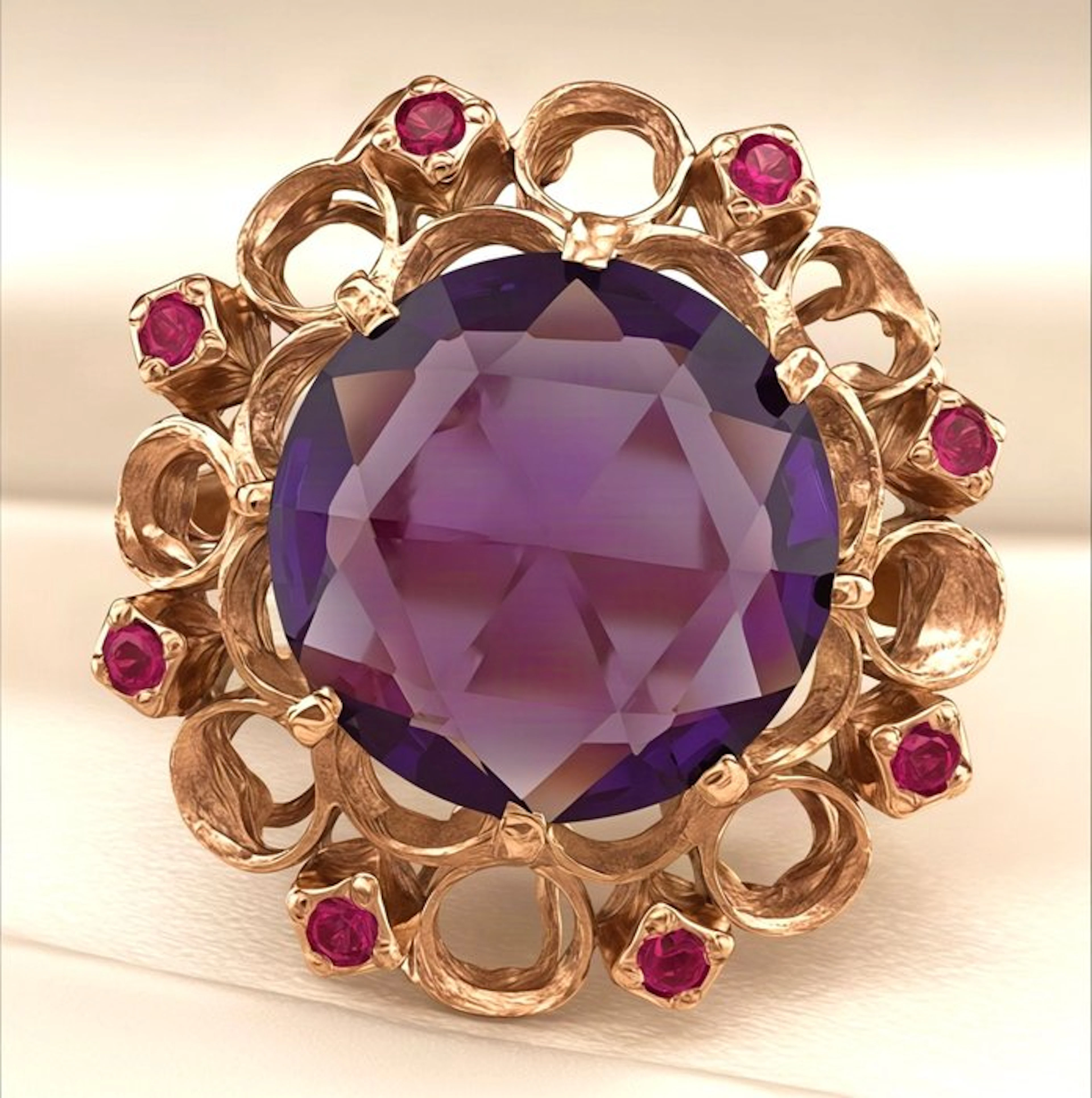 No reserve price - Ring - 9 kt. Rose gold, Silver Amethyst - Ruby