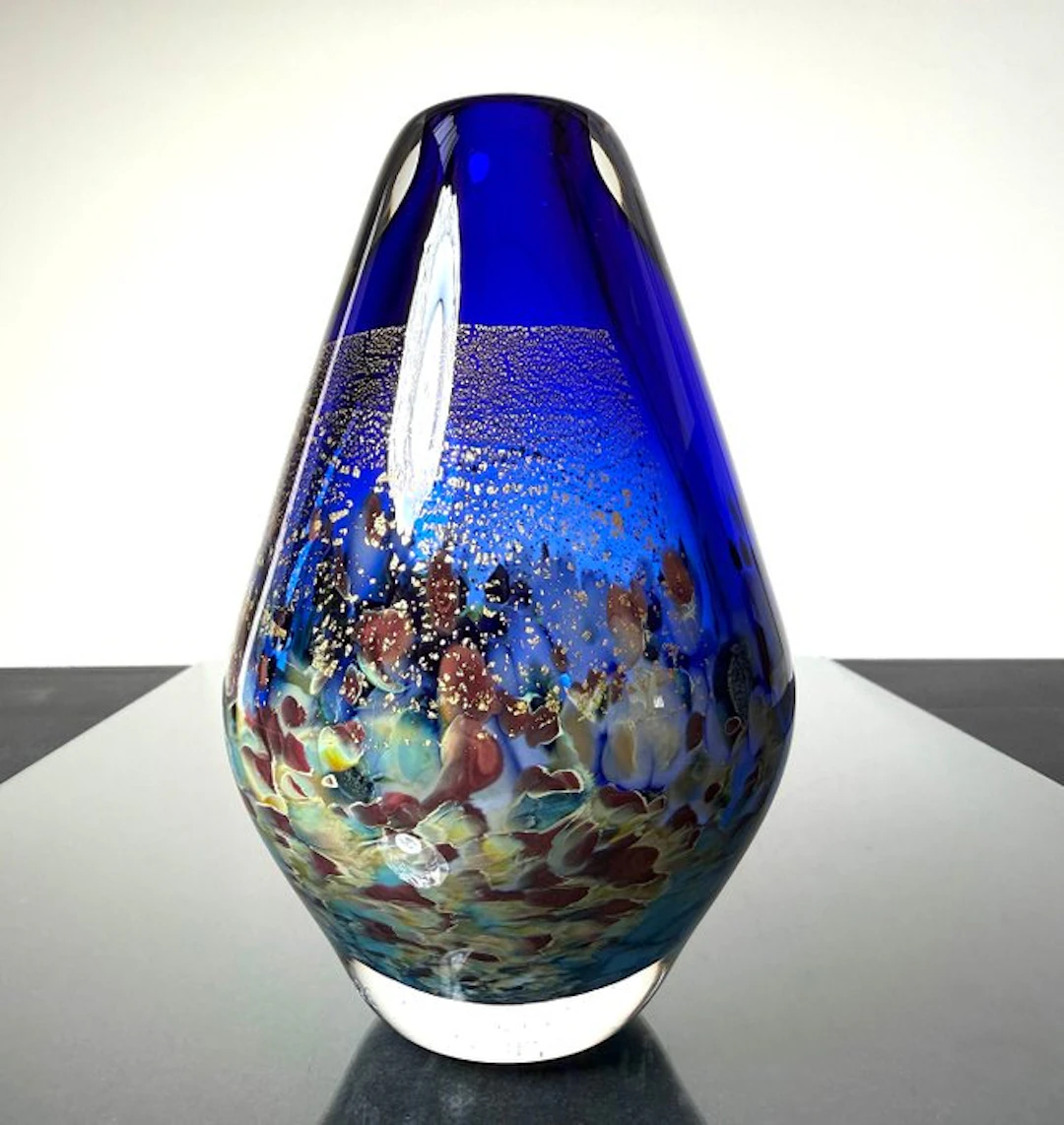 Maxence Parot - Vase - Unique vase with opaline colors and gold. - Glass