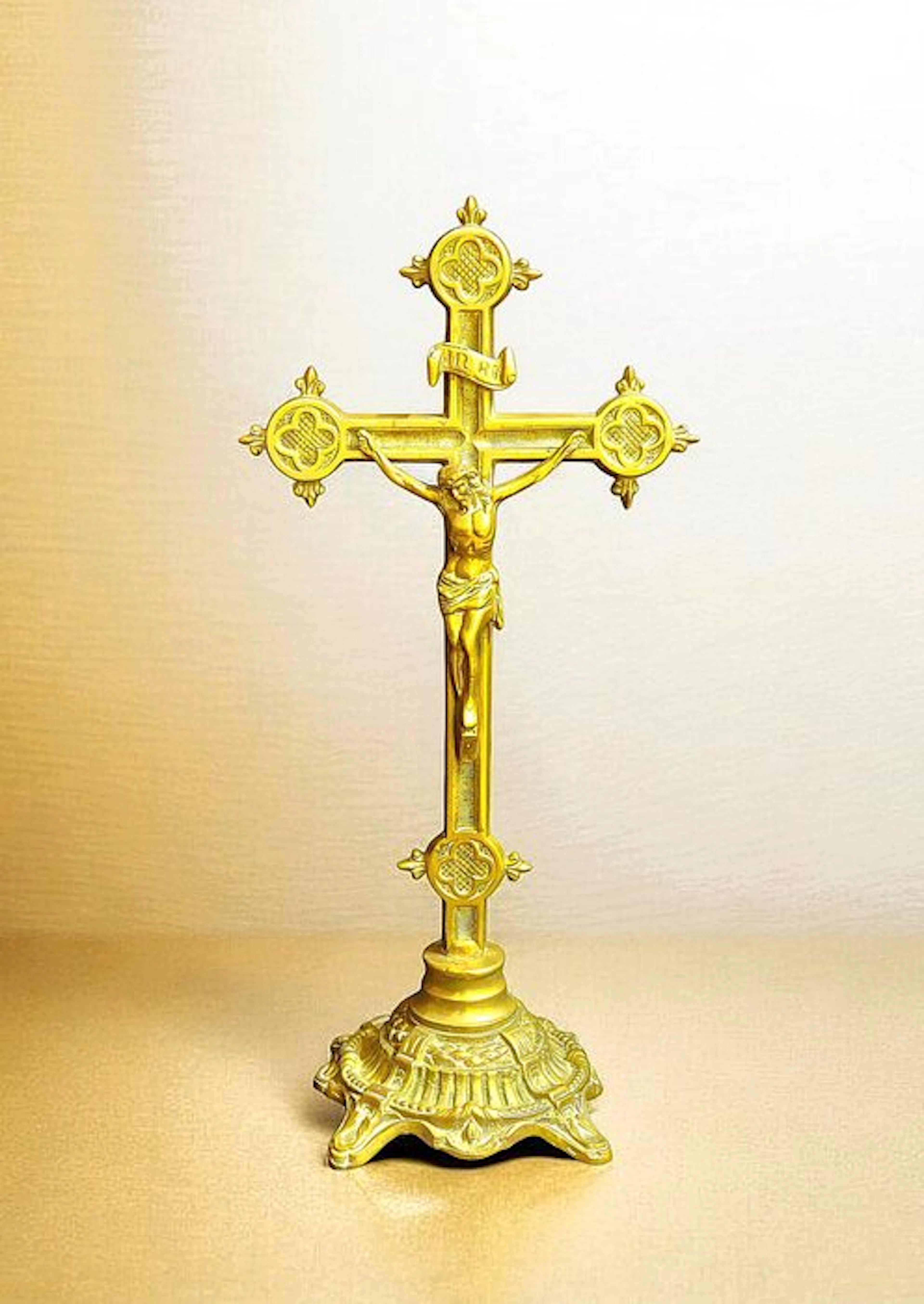 Crucifix - Brass - 1920-1930 - Crucifix - Neo-Gothic - 38,5 cm